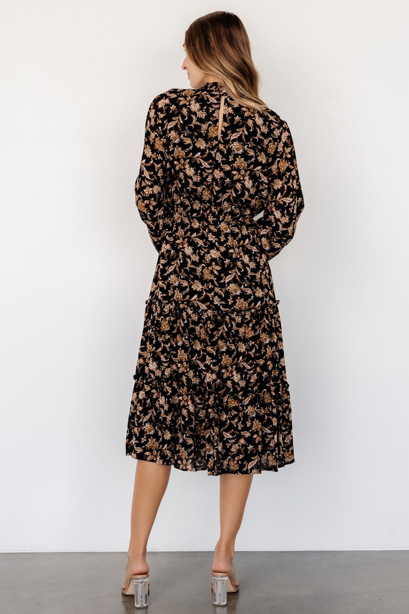 Kenice Mock Neck Dress | Black + Camel Print Clearance Hot Sale