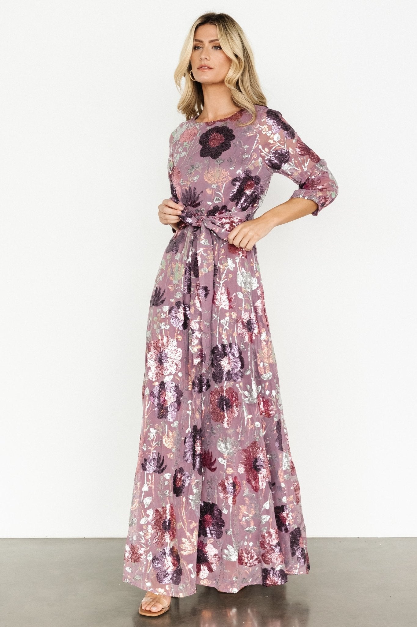 Destiny Sequin Maxi Dress | Lilac Floral Cheap Low Cost