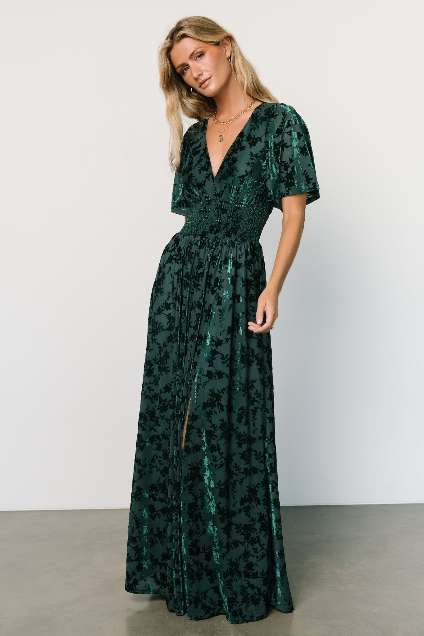 Veronica Velvet Maxi Dress | Green Discount Supply