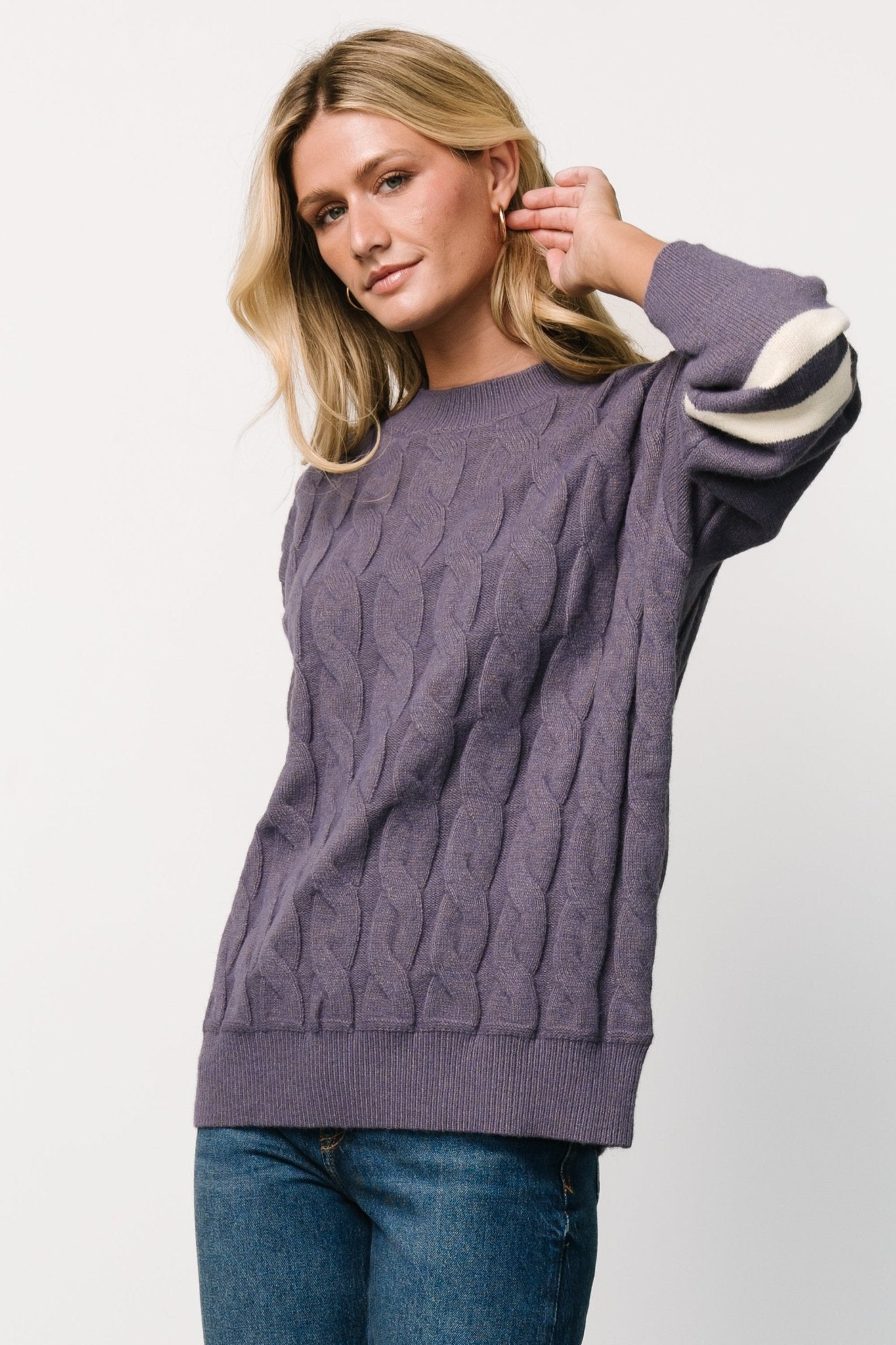 Lund Cable Knit Sweater | Vintage Purple View