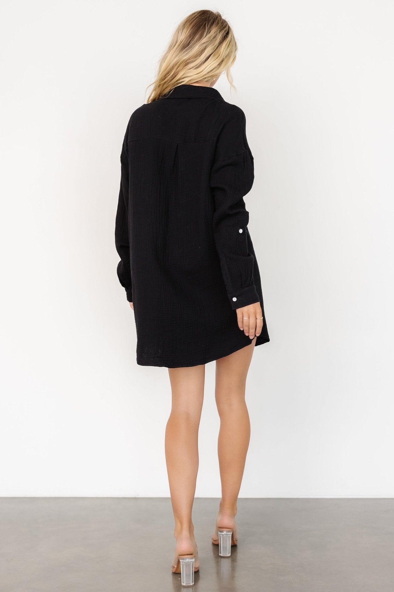 Andres Button Shirt Dress | Black Manchester Cheap Pice