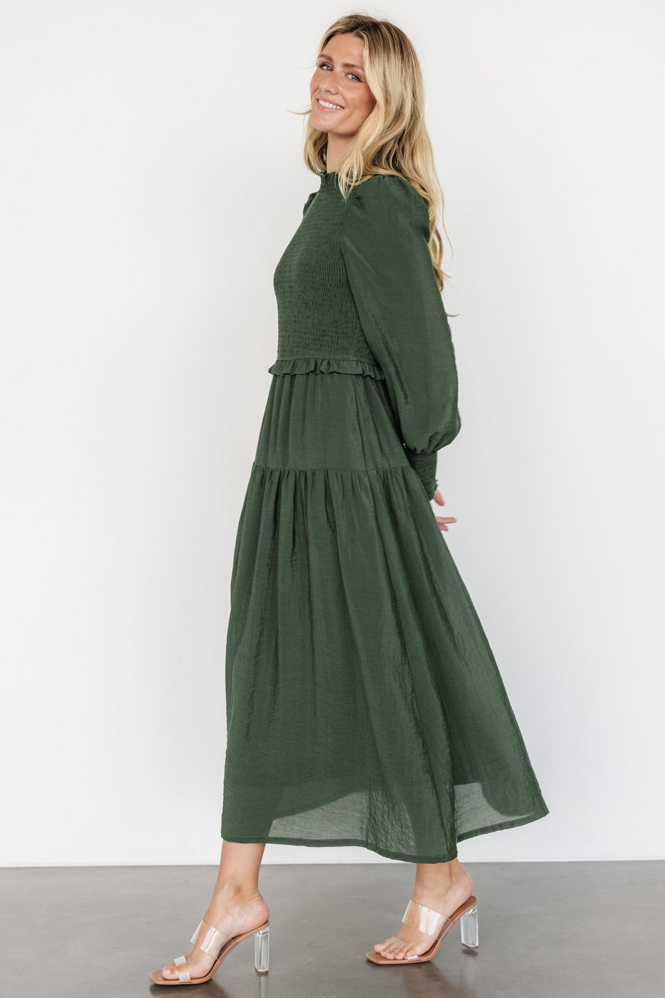 Daria Smocked Maxi Dress | Juniper Green With Paypal