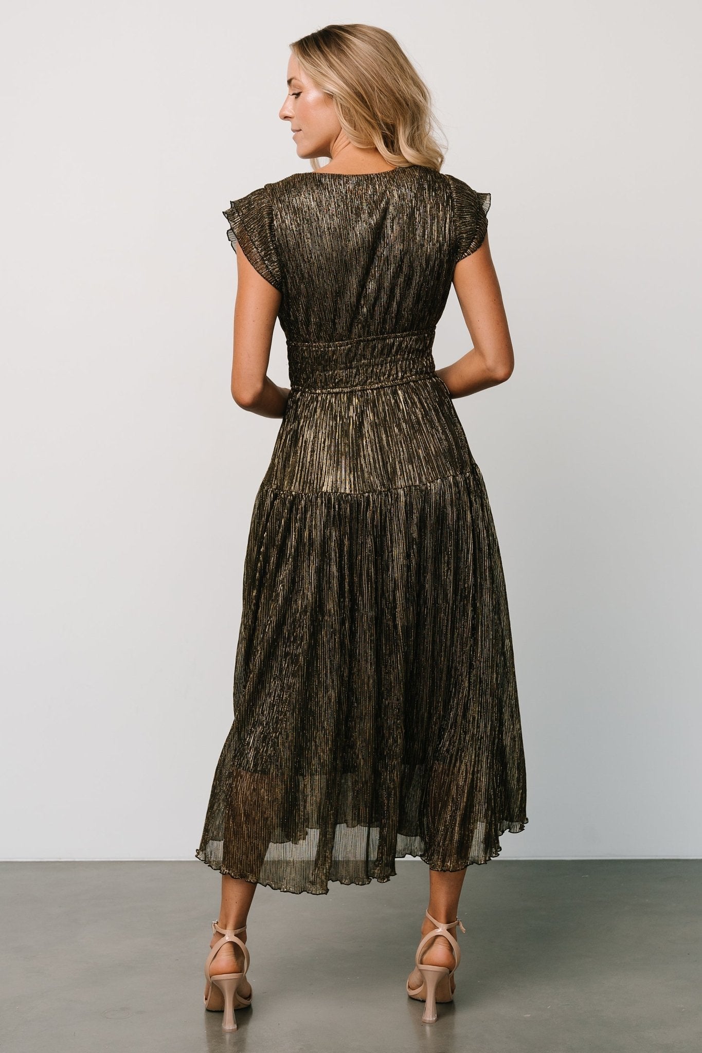 Miley Pleated Shimmer Dress | Gold Nicekicks