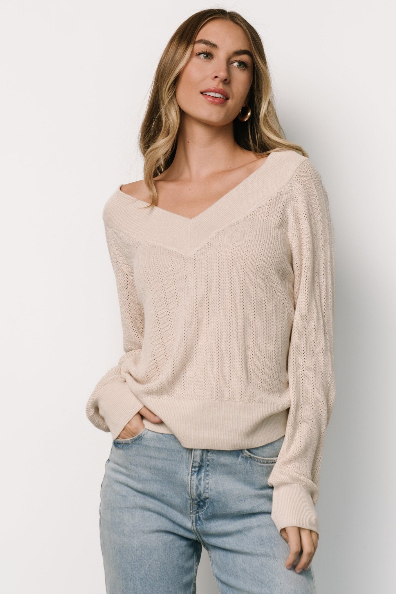 Ashby V Neck Sweater Top | Natural Reliable