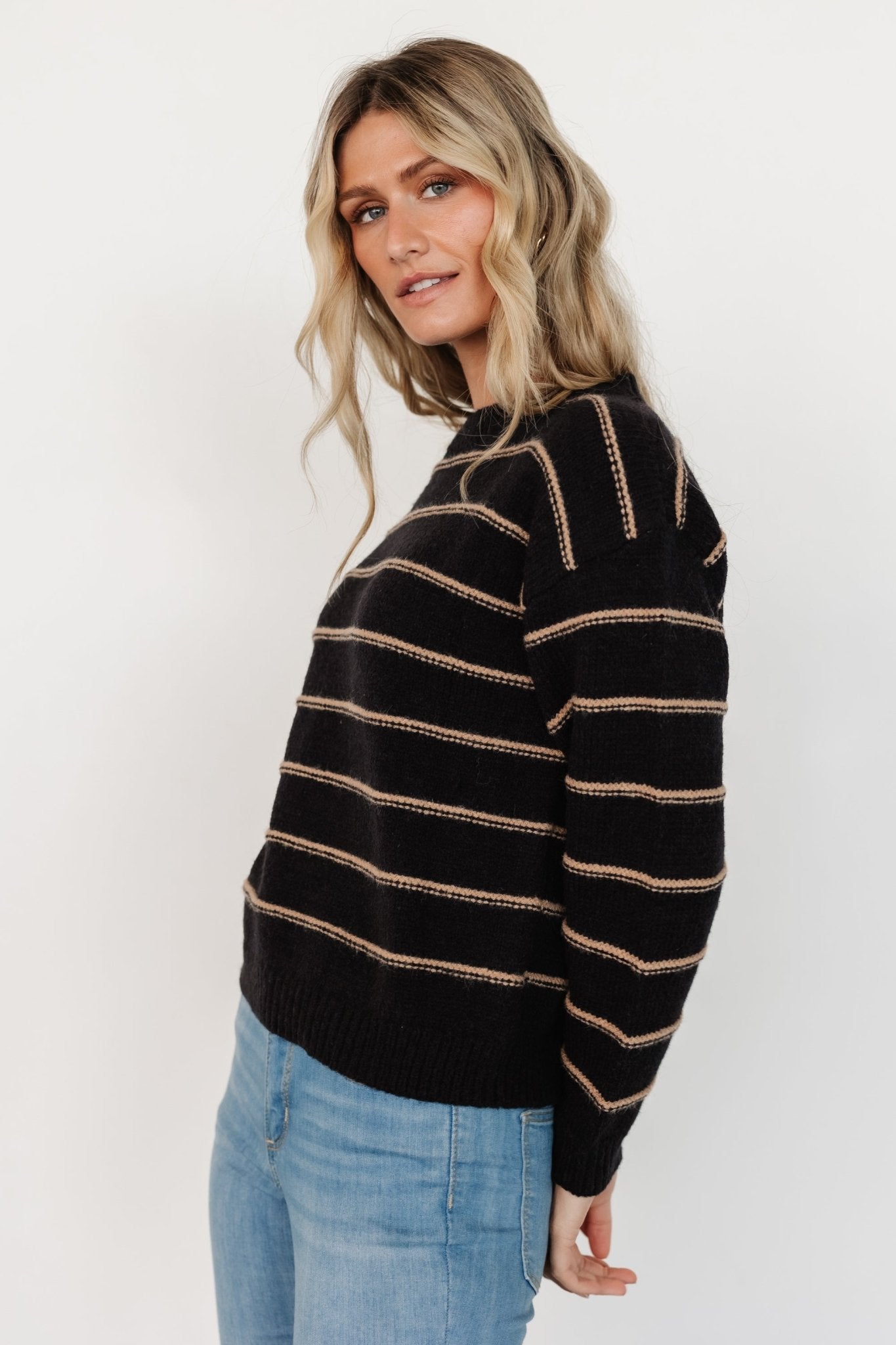 Alanis Stripe Sweater | Black + Camel Free Shipping Fashionable