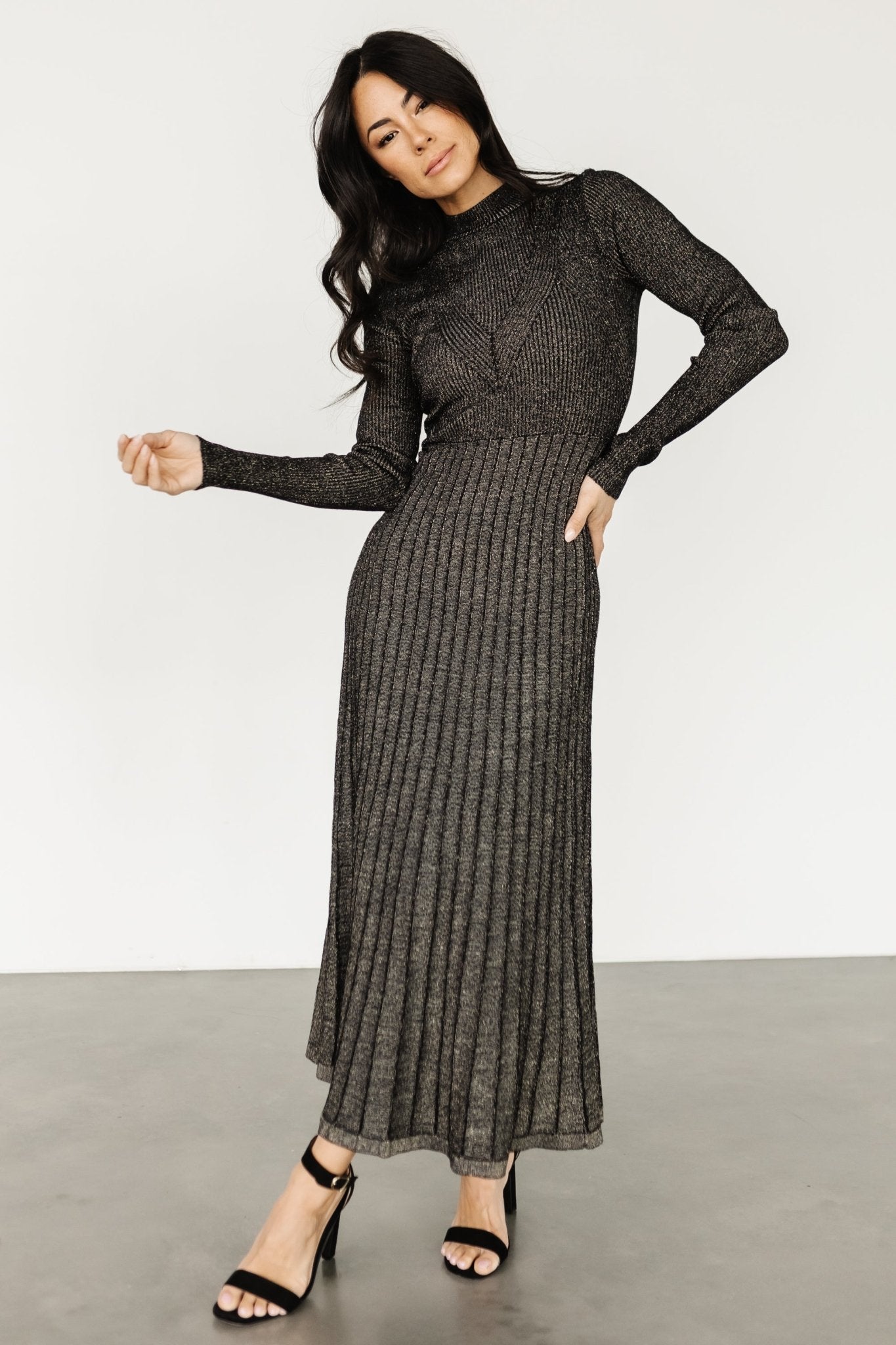 Jamelia Pleated Sweater Dress | Black + Gold Buy Cheap Buy