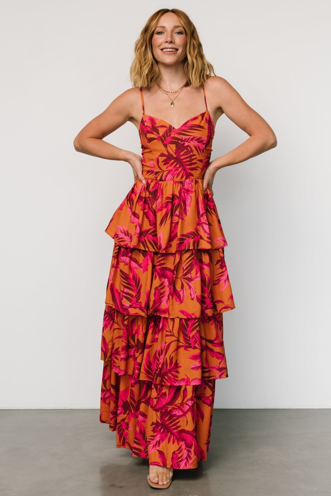 Joree Tiered Maxi Dress | Ginger + Fuschia Multi 100% Authentic