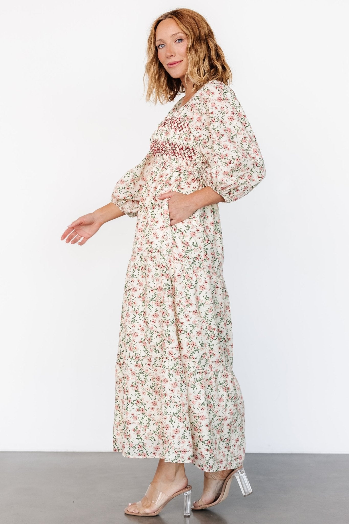 Louisa Smocked Maxi Dress | Cream Floral Online Online Clearance