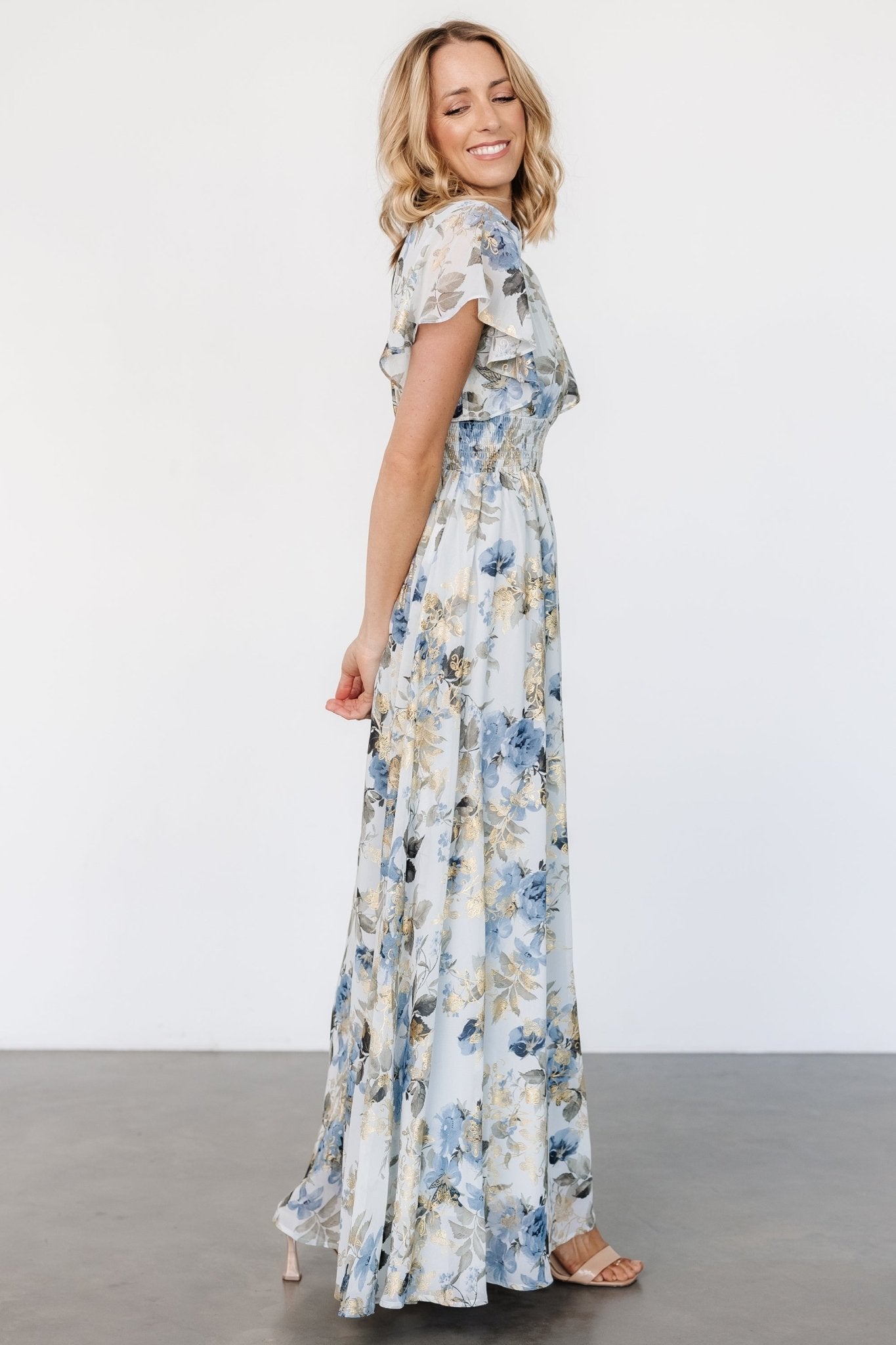 Lynlee Metallic Maxi Dress | Dusty Blue Popular