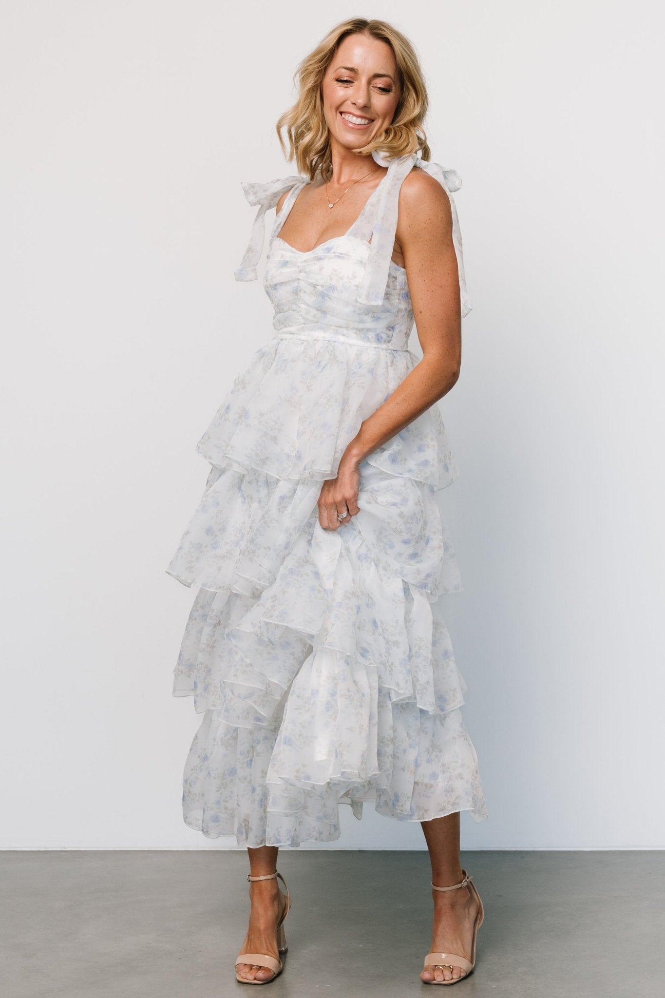 Rosemary Tiered Dress | Light Blue Floral Cheap Sale Online