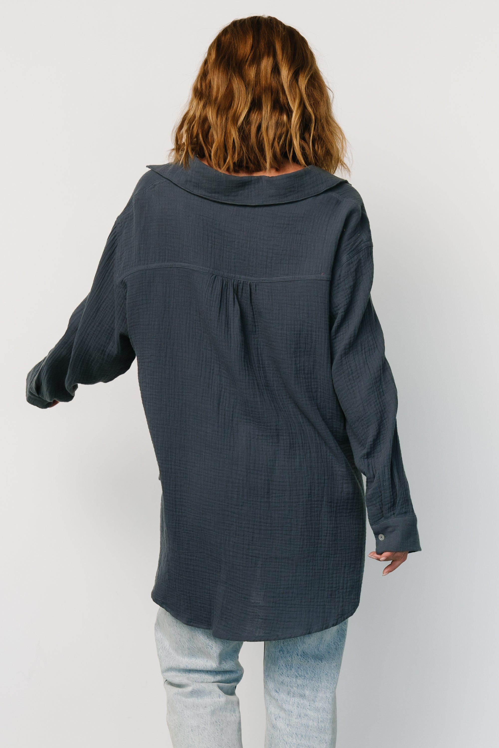 Hilde Oversized Button Top | Blue Online Online Cheap Pice