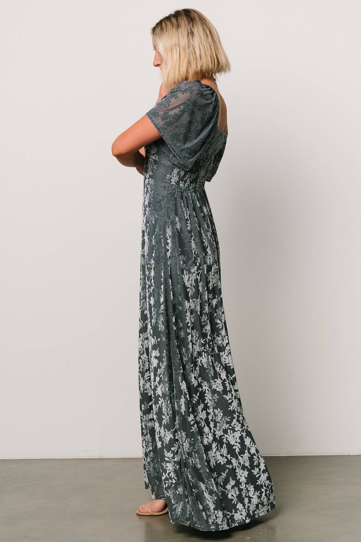 Everley Velvet Maxi Dress | Dusty Blue Clearance Clearance