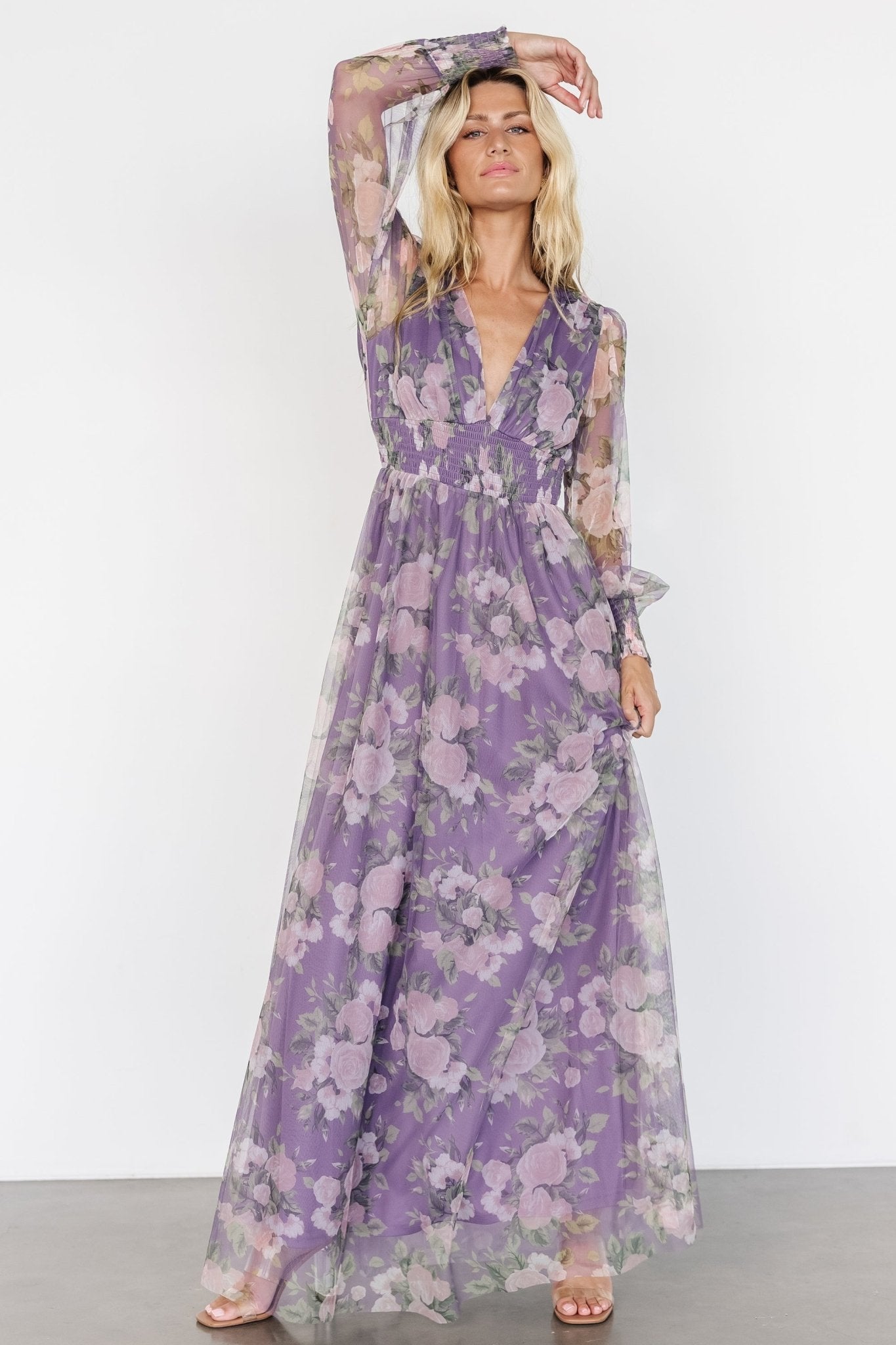 Layla Tulle Maxi Dress | Lavender + Blush Floral Discounts