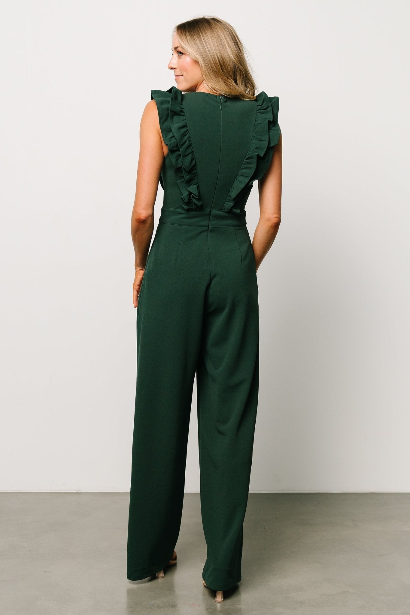 Descanso Ruffle Jumpsuit | Dark Green Clearance Wiki