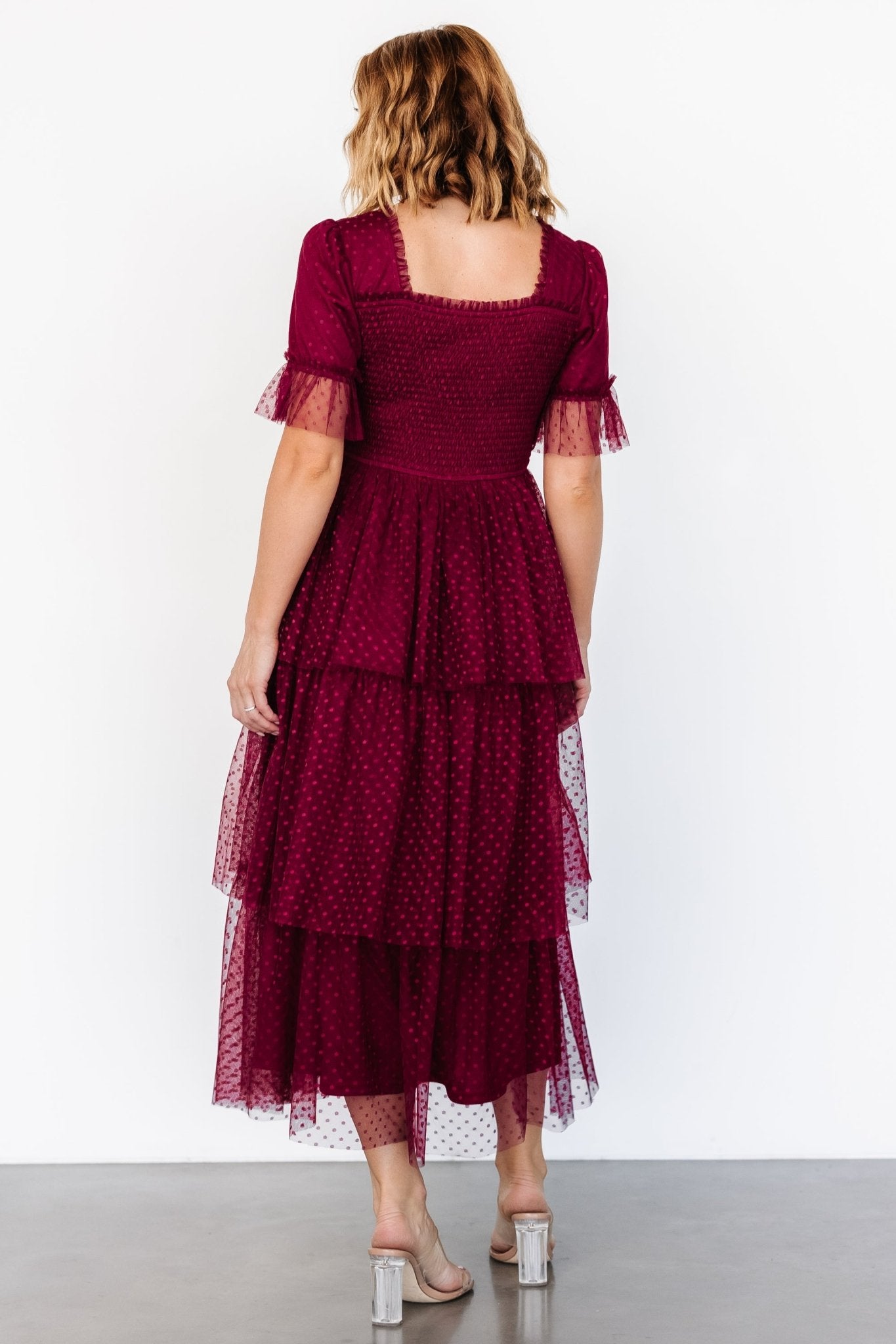 Alana Tulle Tiered Dress | Burgundy Sale Best