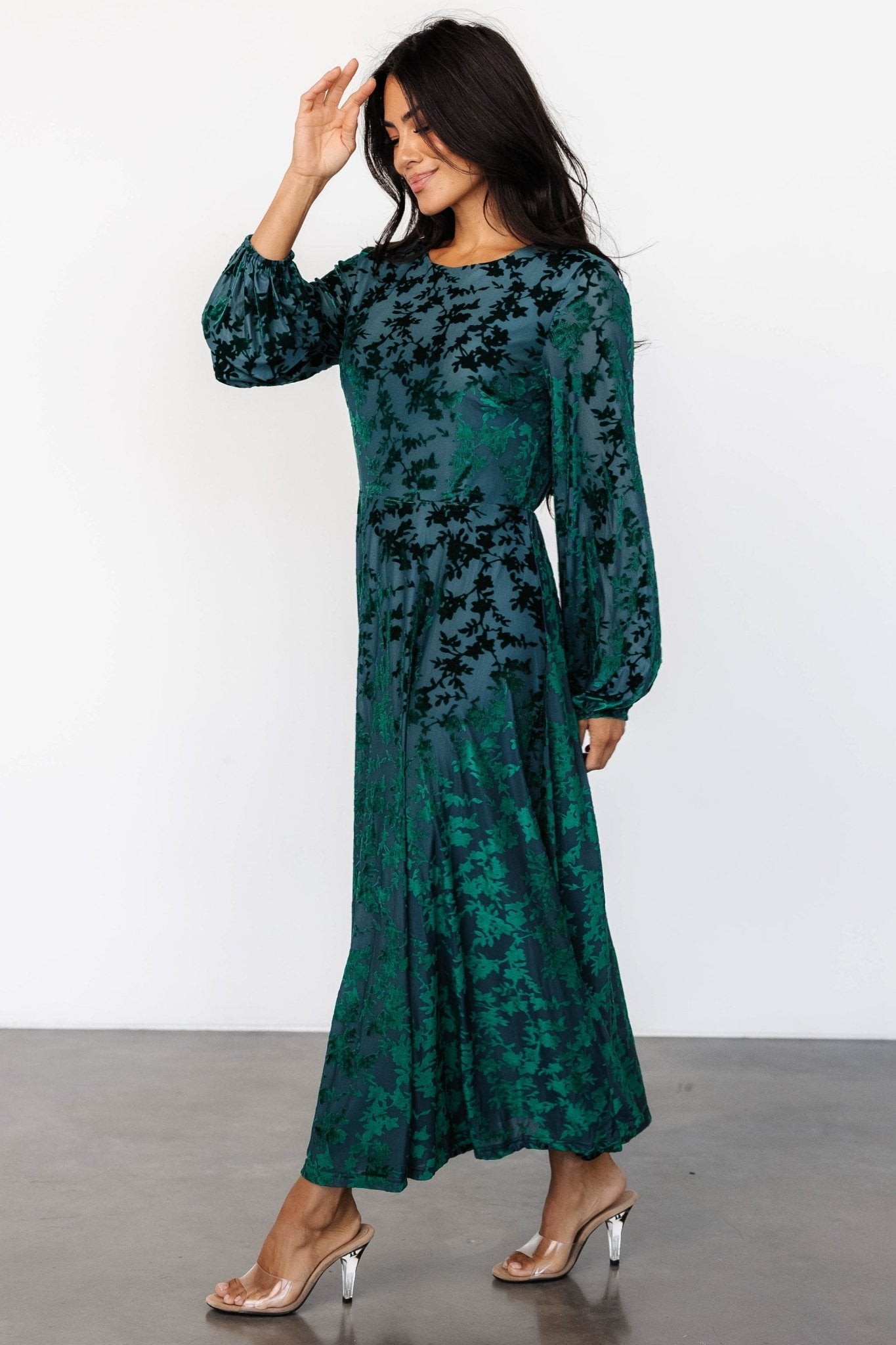 Thora Velvet Dress | Emerald Floral Cost For Sale