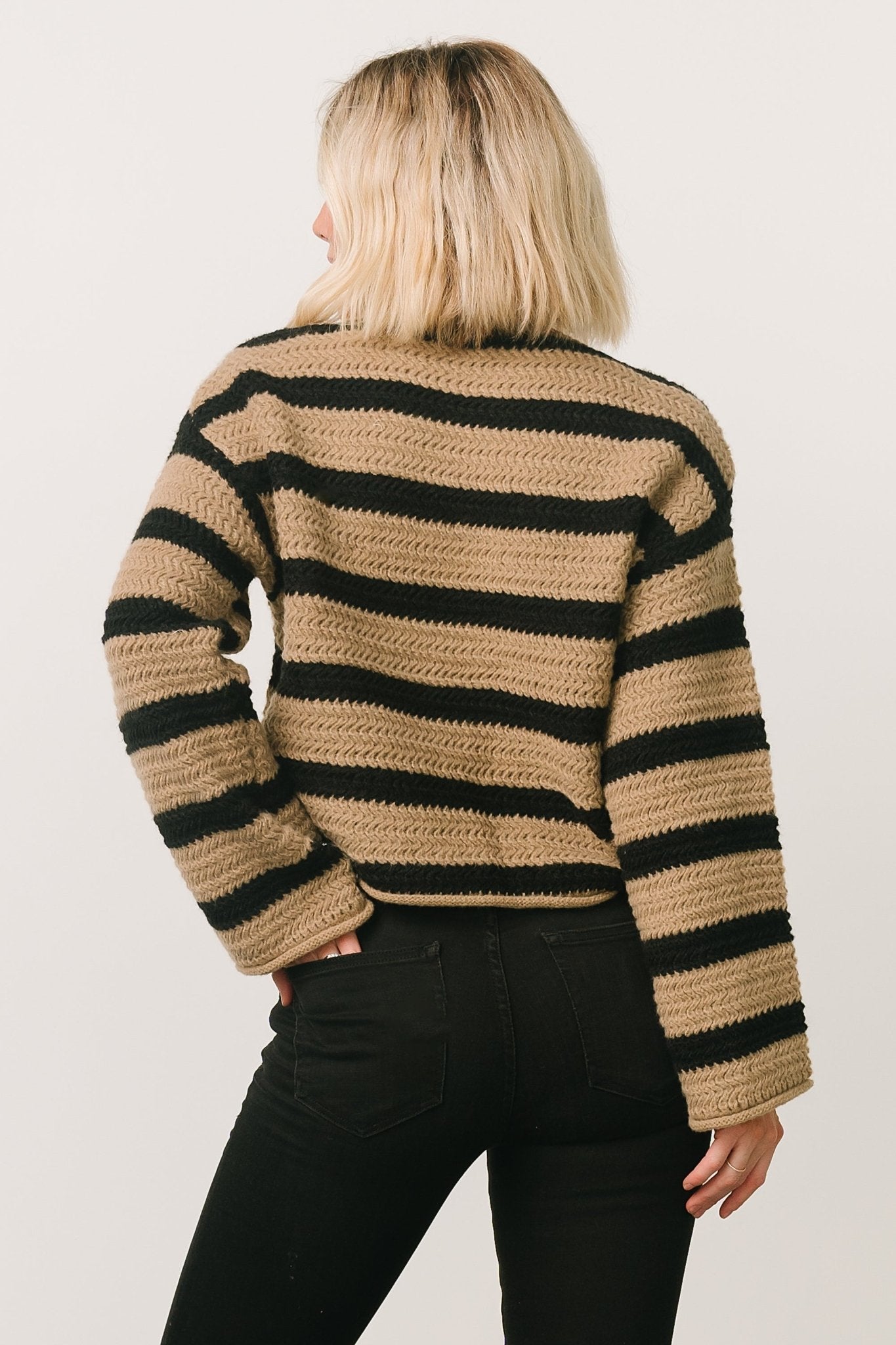 Robbie Striped Knit Sweater | Black + Camel Cheap Sale 2025