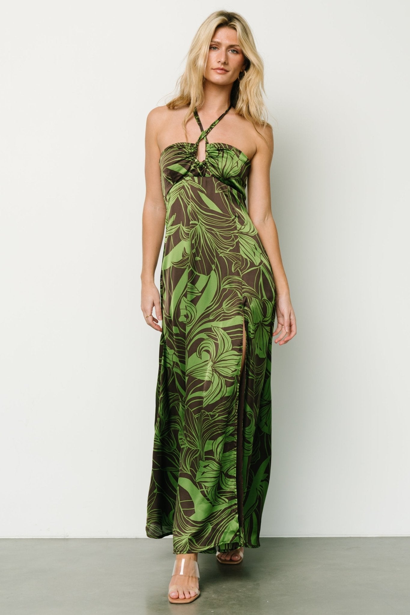 Norah Halter Dress | Brown + Green Print Discount Newest