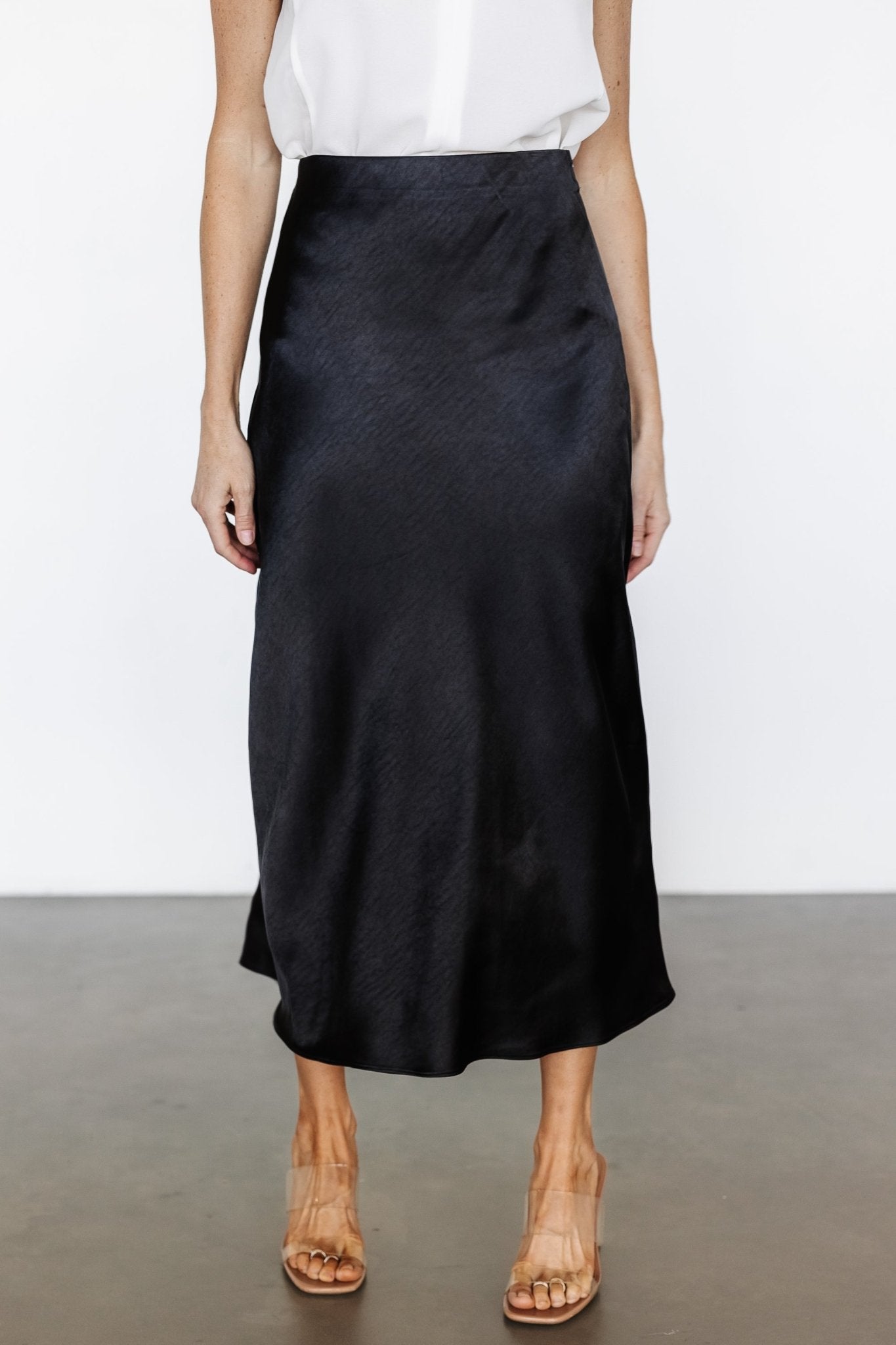 Celeste Satin Midi Skirt | Black Clearance Ebay