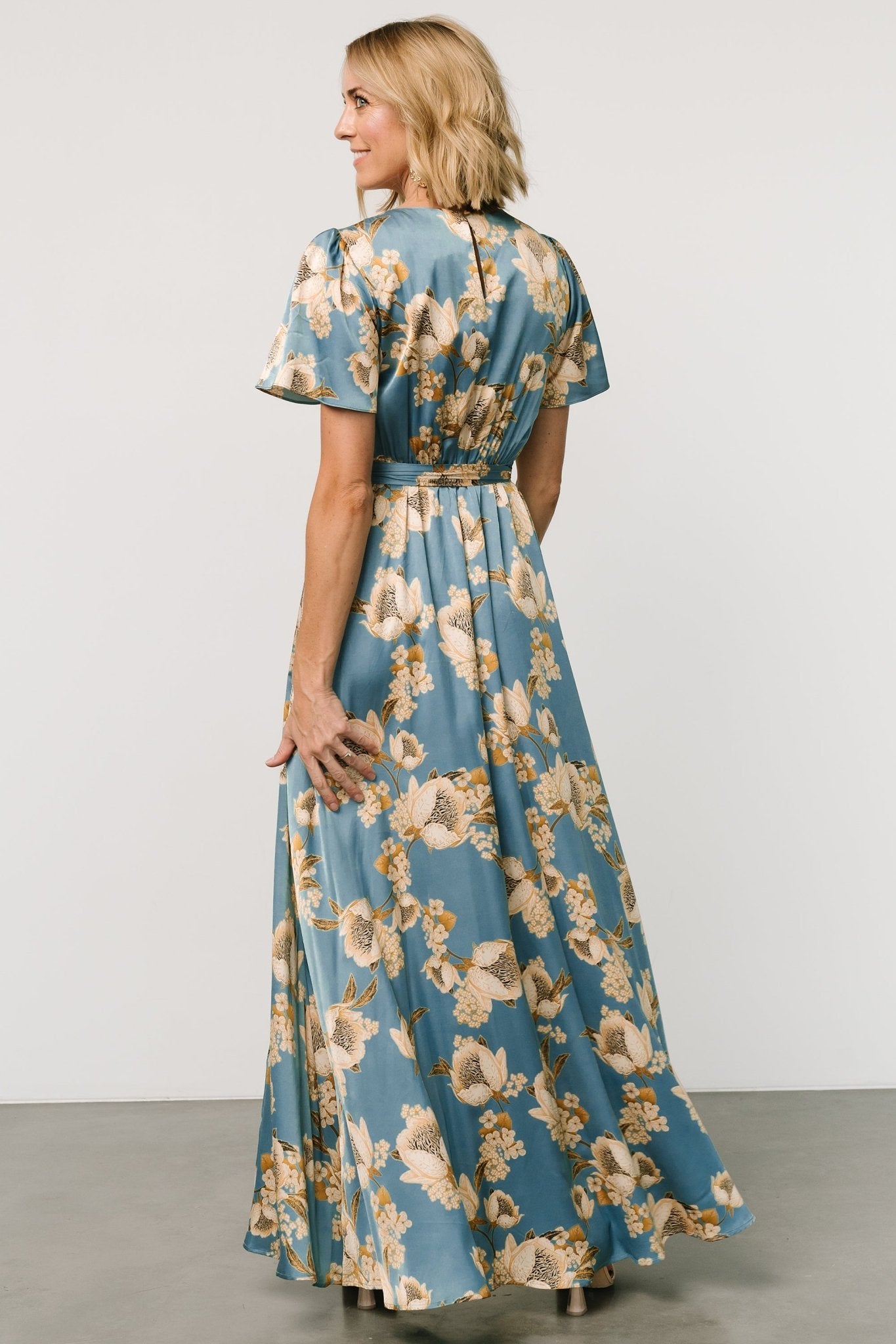 Agnes Satin Maxi Dress | Blue + Gold Sale Recommend