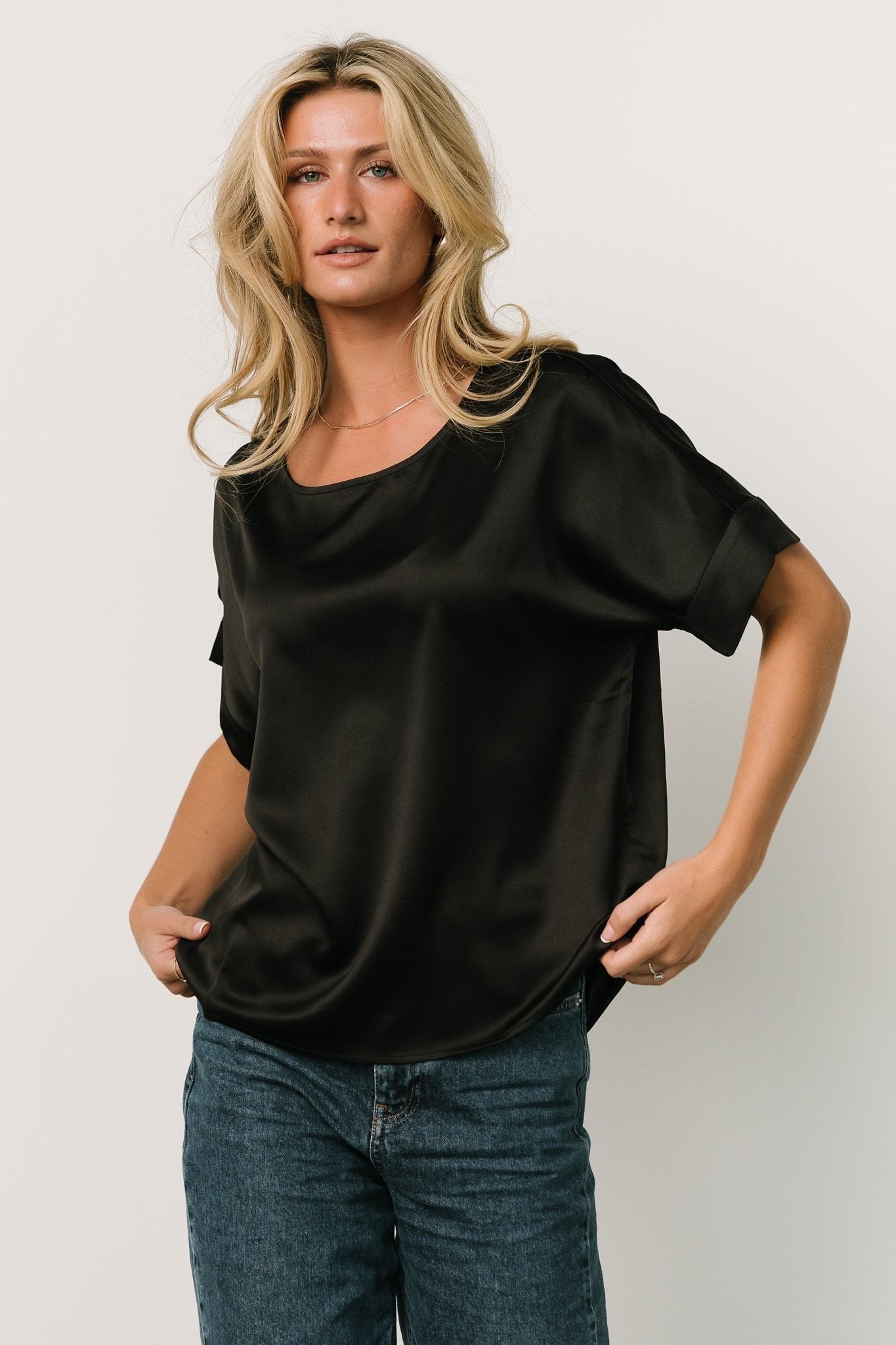 Rory Satin Top | Black Free Shipping Genuine