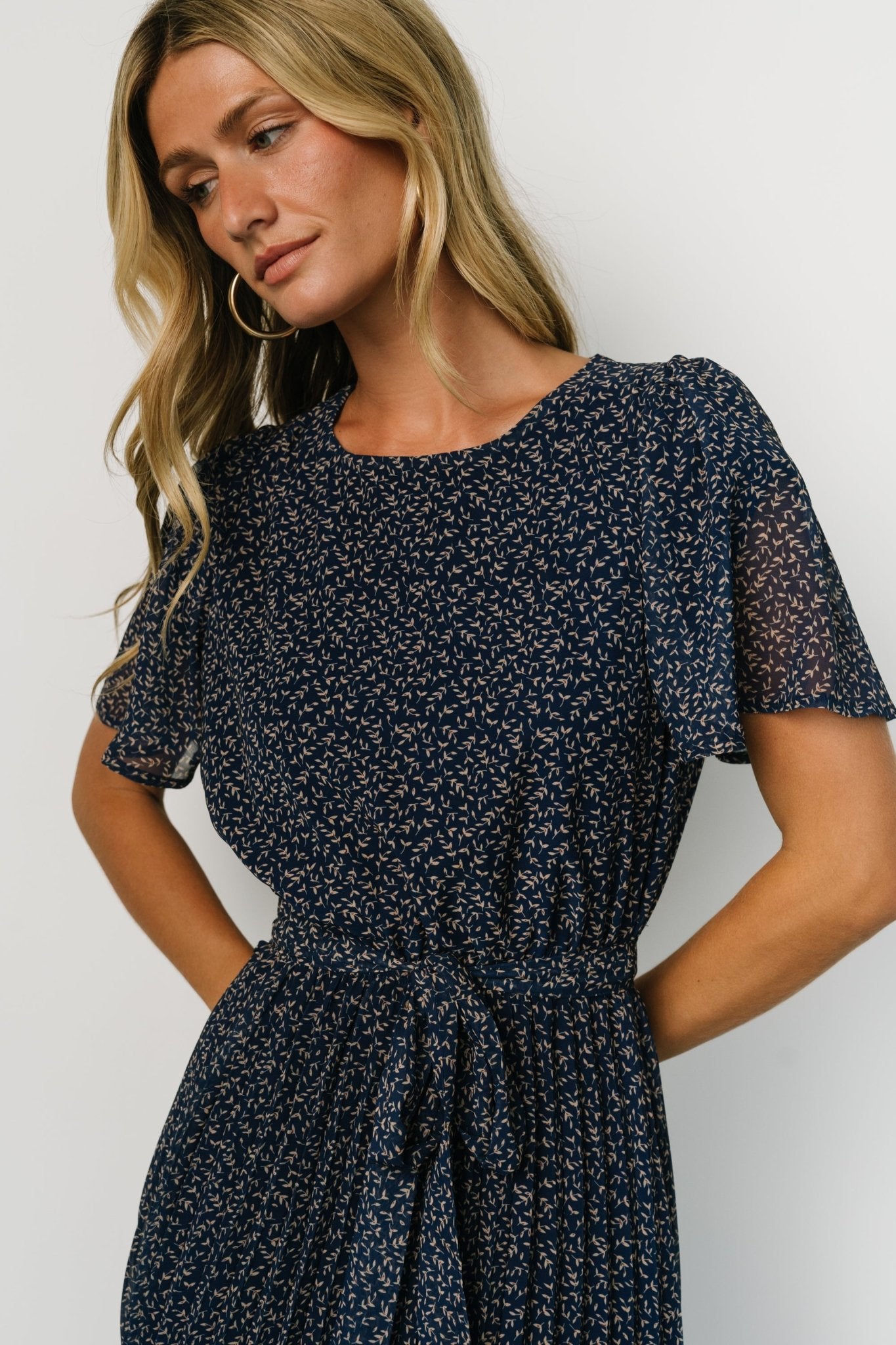 Prim Pleated Dress | Navy Print Footlocker Pictures Sale Online