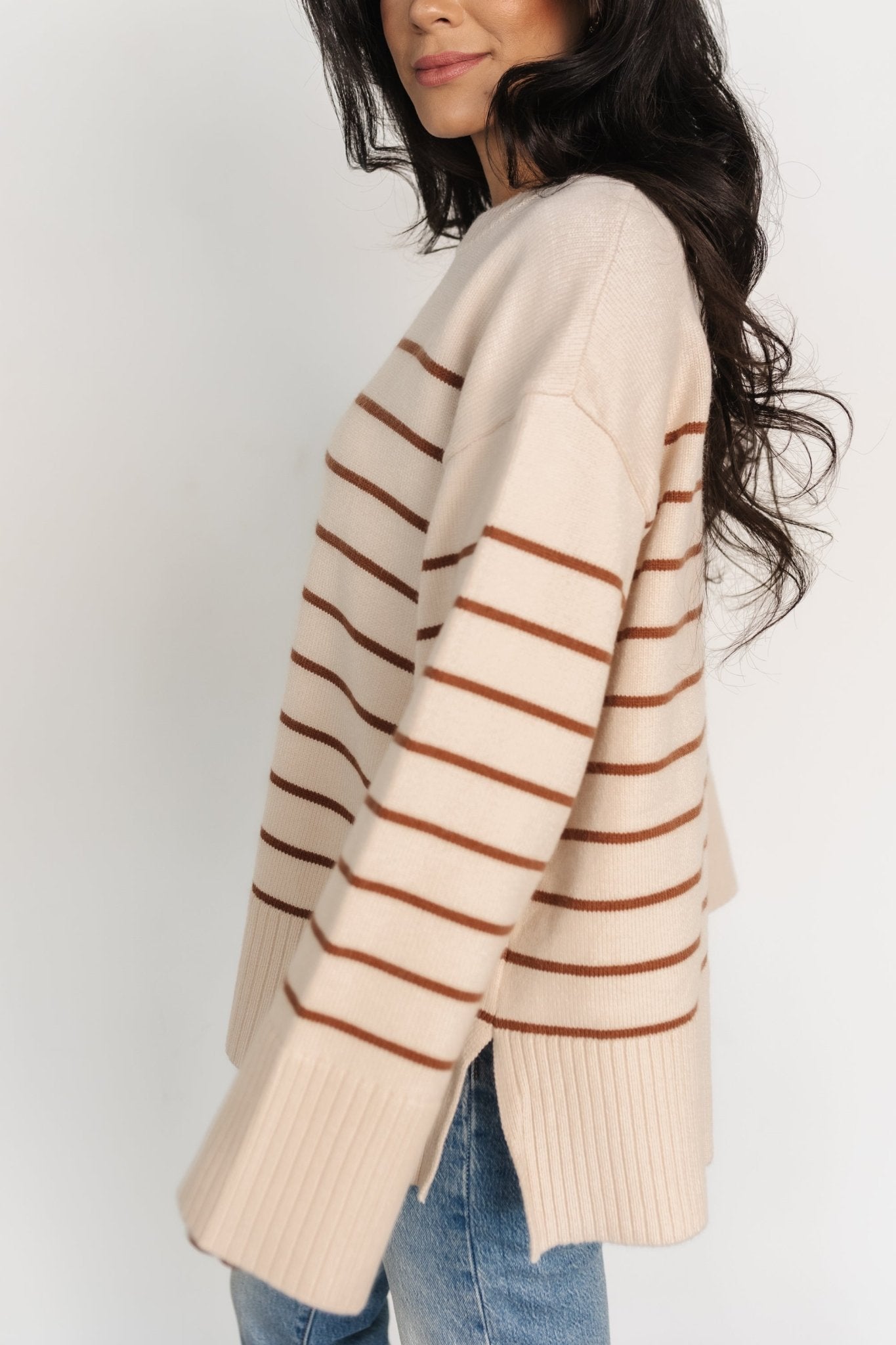 Emerson Stripe Knit Sweater | Beige + Camel Clearance Store Sale Online