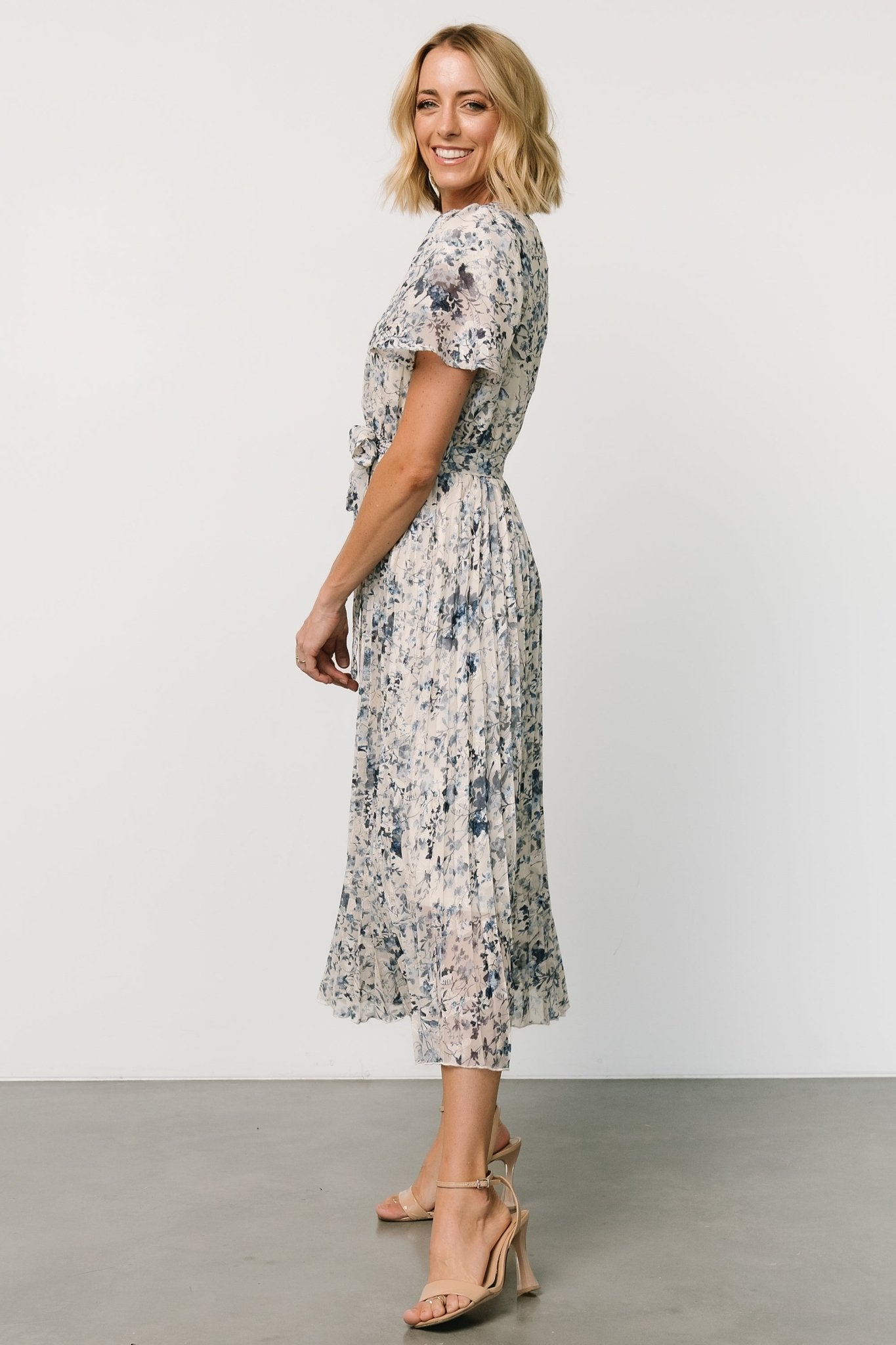 Alexandra Pleated Dress | Off White + Blue Wiki For Sale