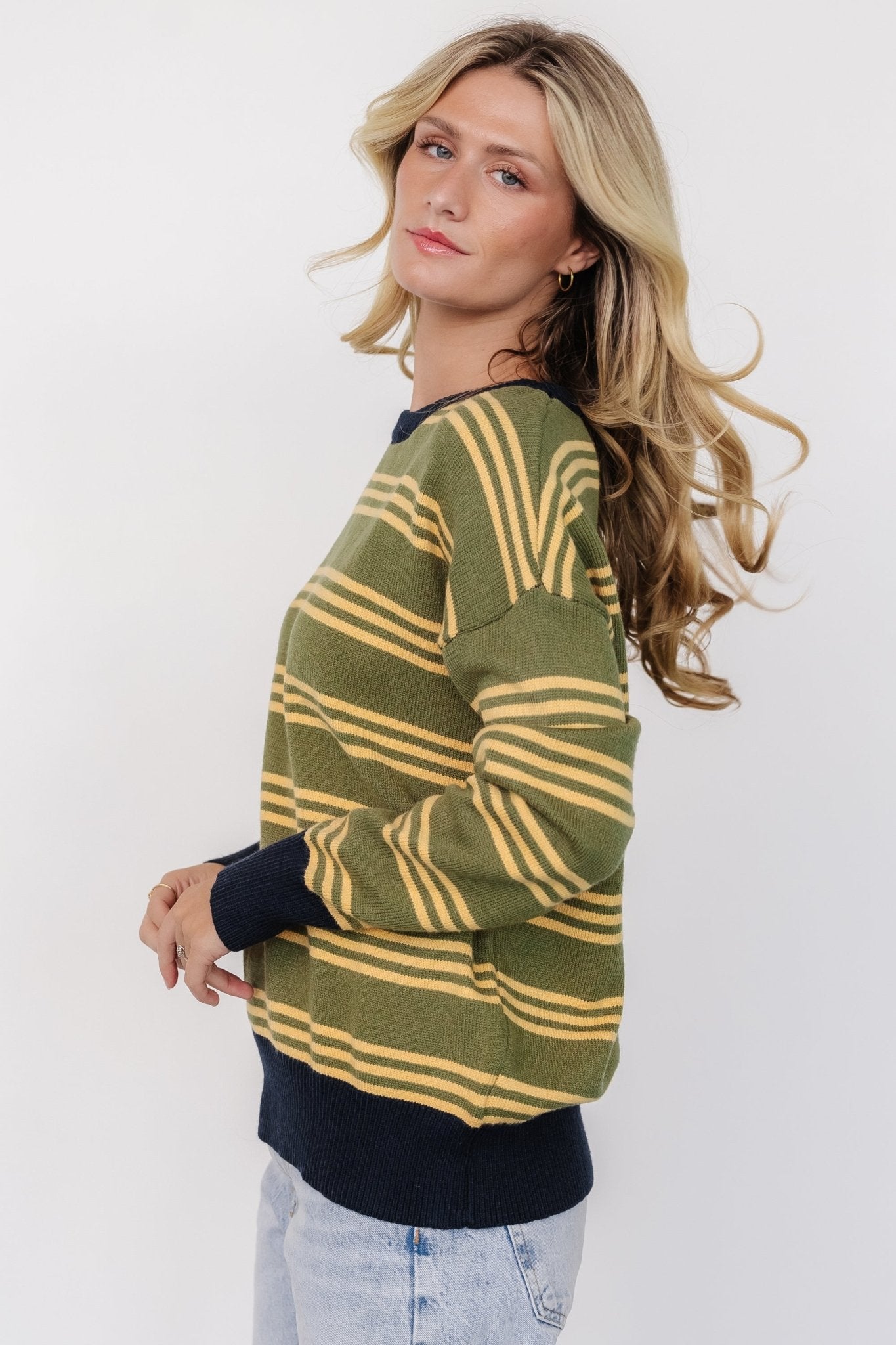 Thomas Striped Sweater | Olive Multi Buy Cheap Cost