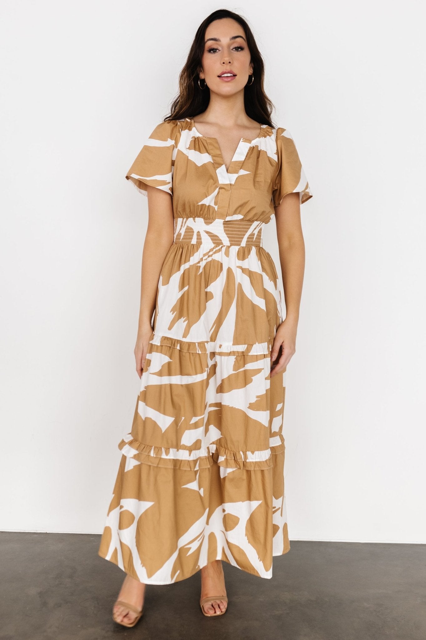 Palmer Tiered Maxi Dress | Camel + White Free Shipping Classic