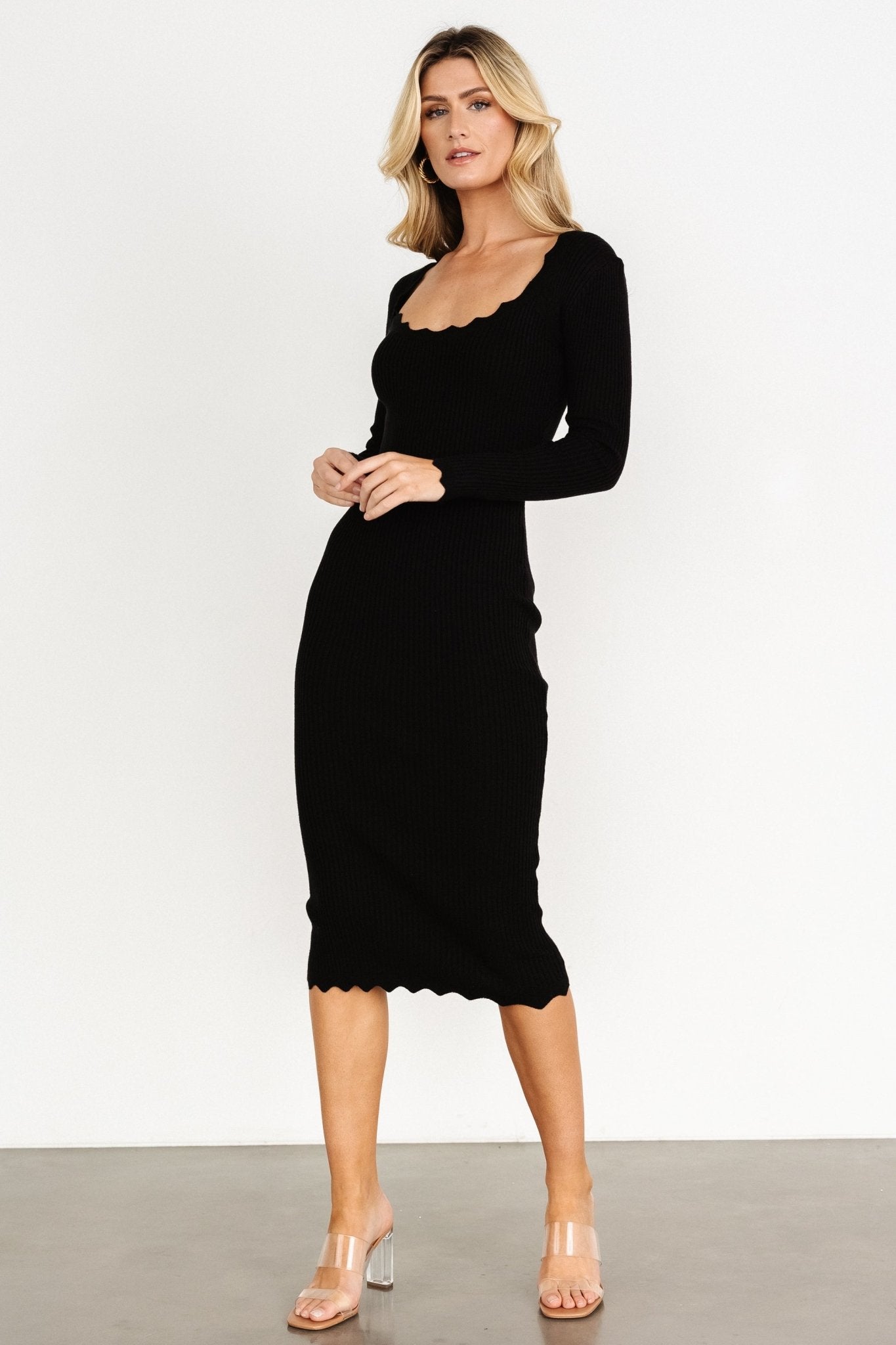 Percy Scalloped Midi Dress | Black For Cheap Online