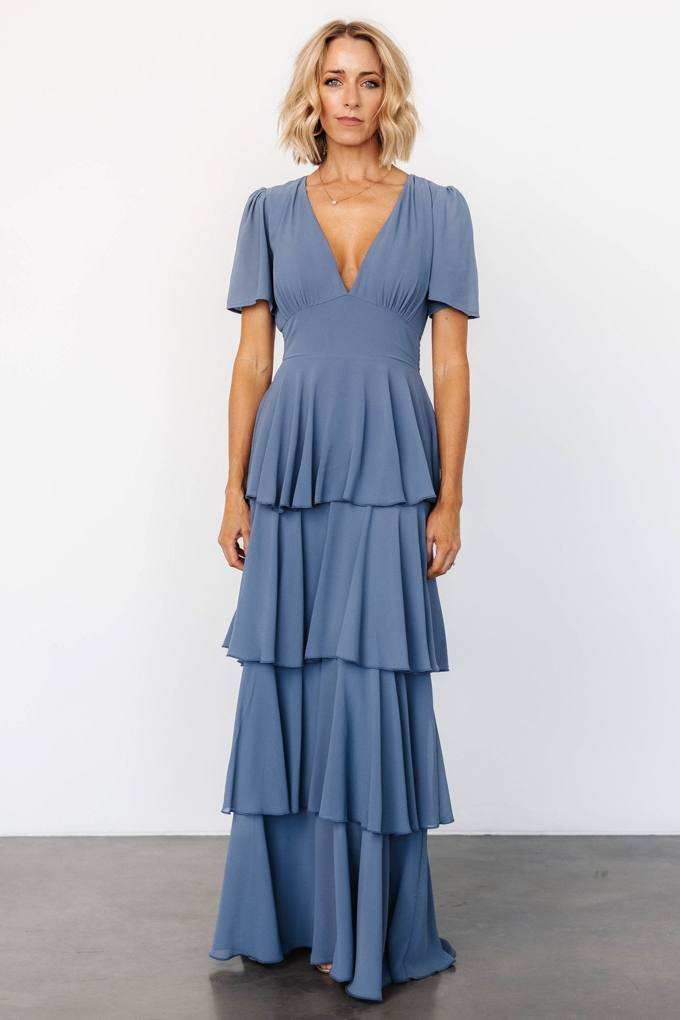 Montaigne Ruffle Maxi Dress | Whisper Blue Explore Online