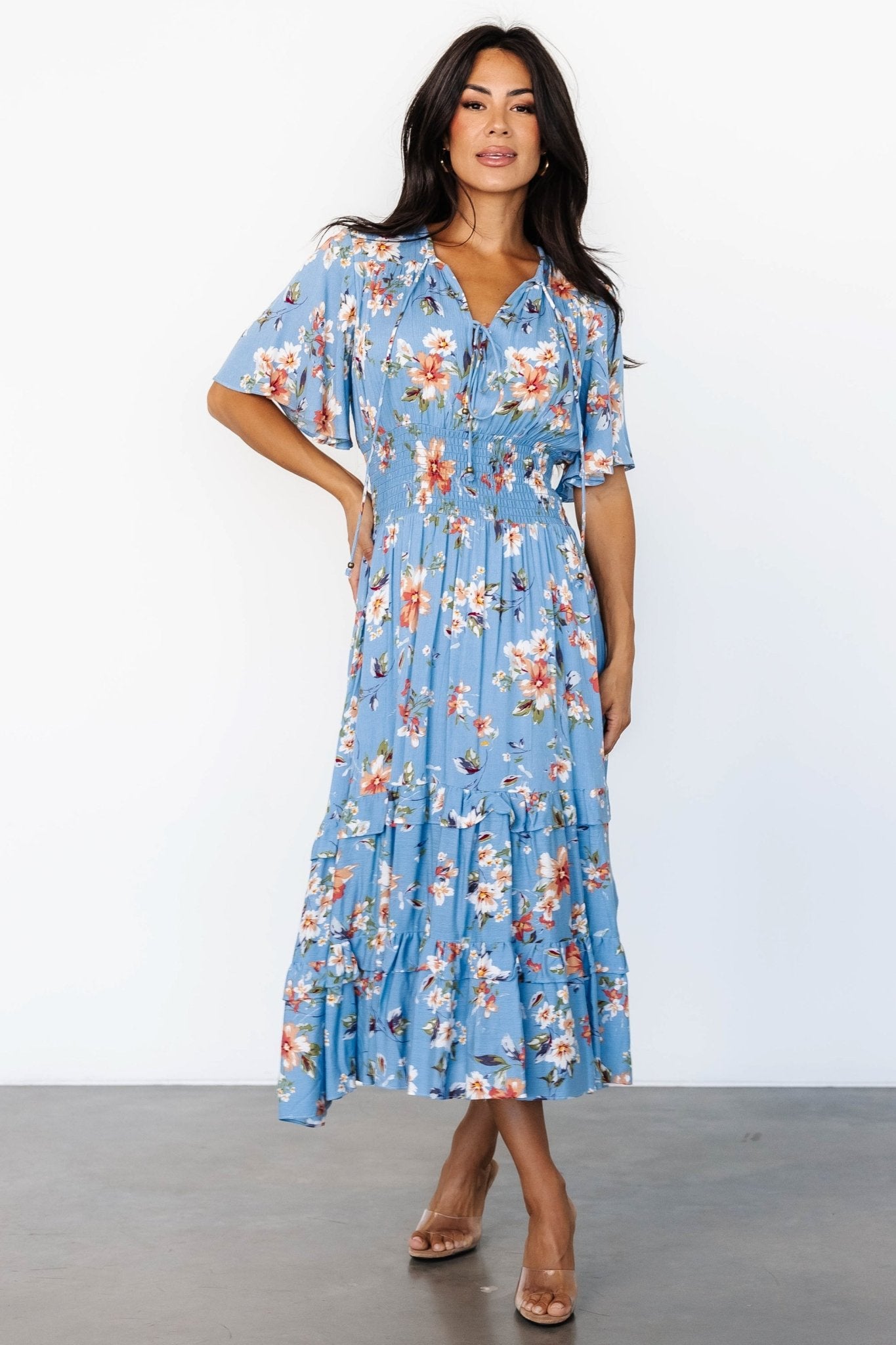 Spell Boho Midi Dress | Blue + Peach Floral Pictures Cheap Online