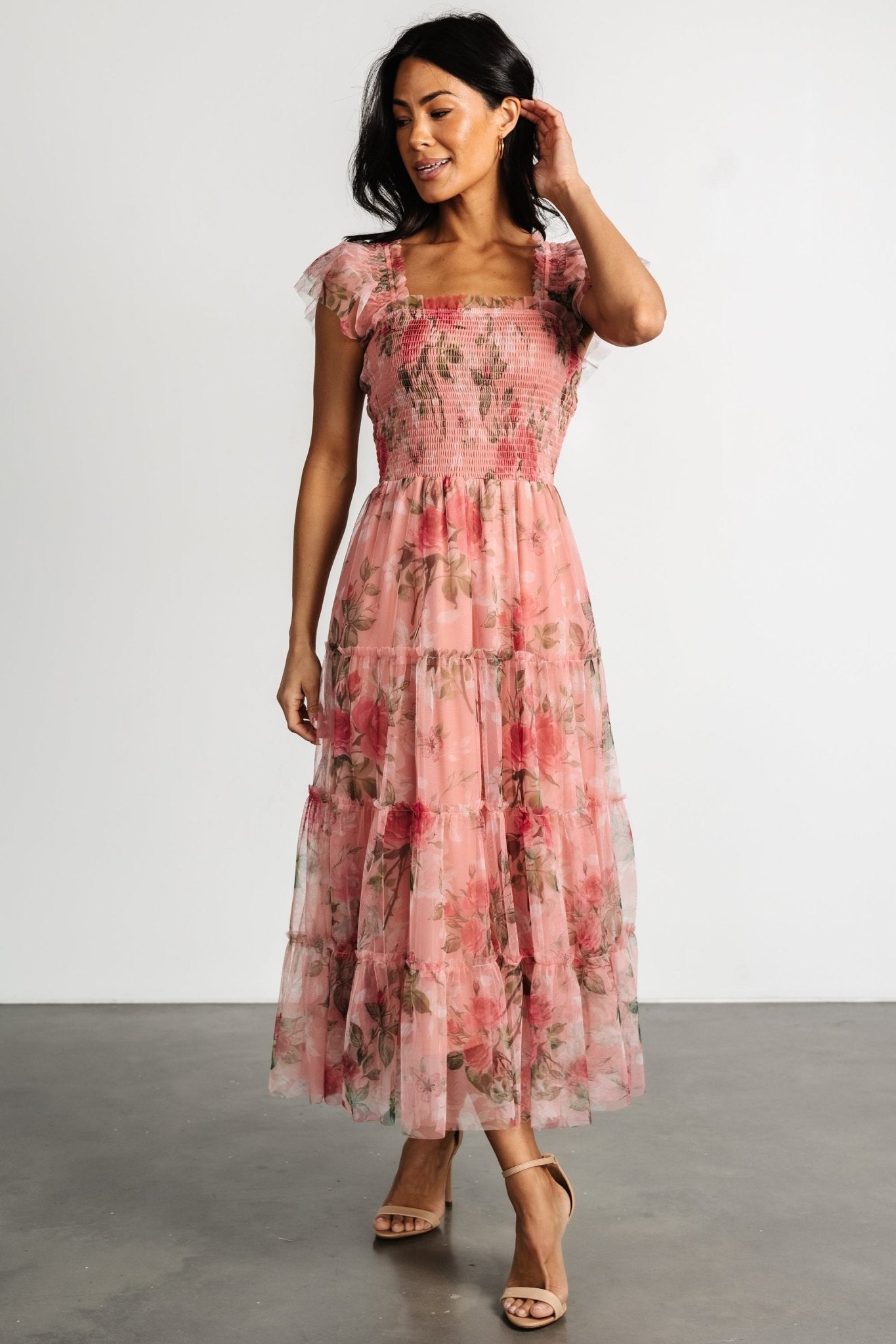 Clementine Tulle Midi Dress | Pink Rose Floral Cheap Outlet Locations