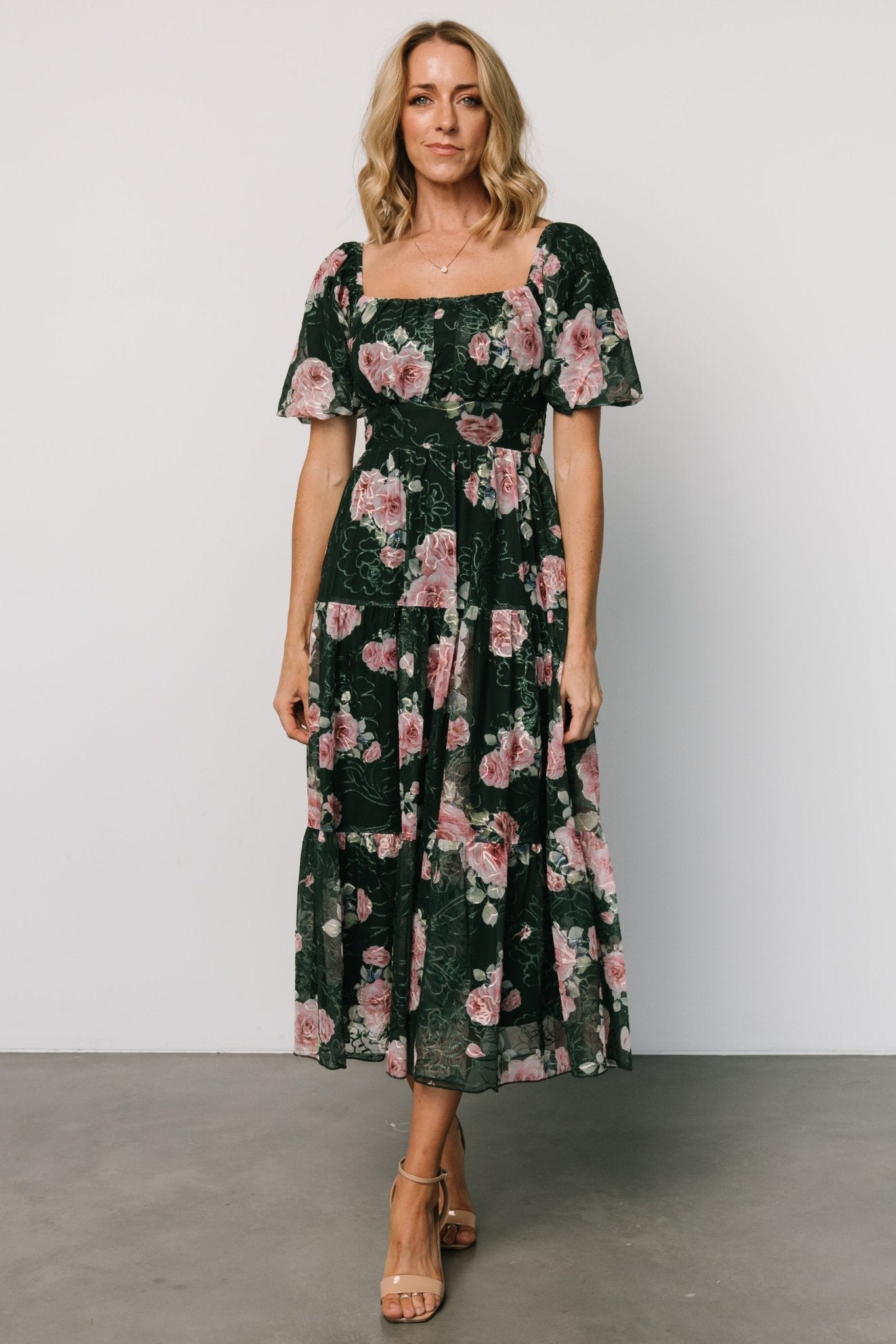 Annabeth Midi Dress | Dark Green + Pink Outlet Store Online