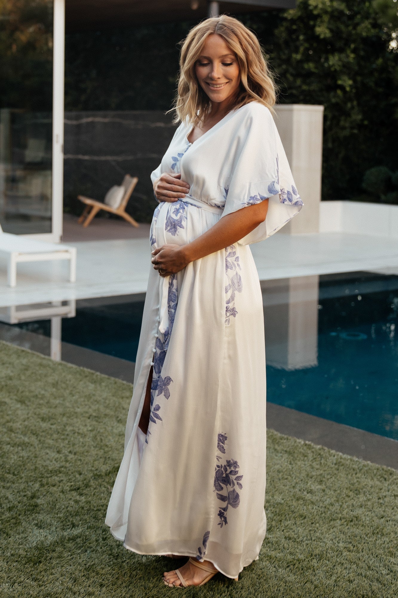 Florina Kimono Maxi Dress | White + Blue Pay With Visa Sale Online