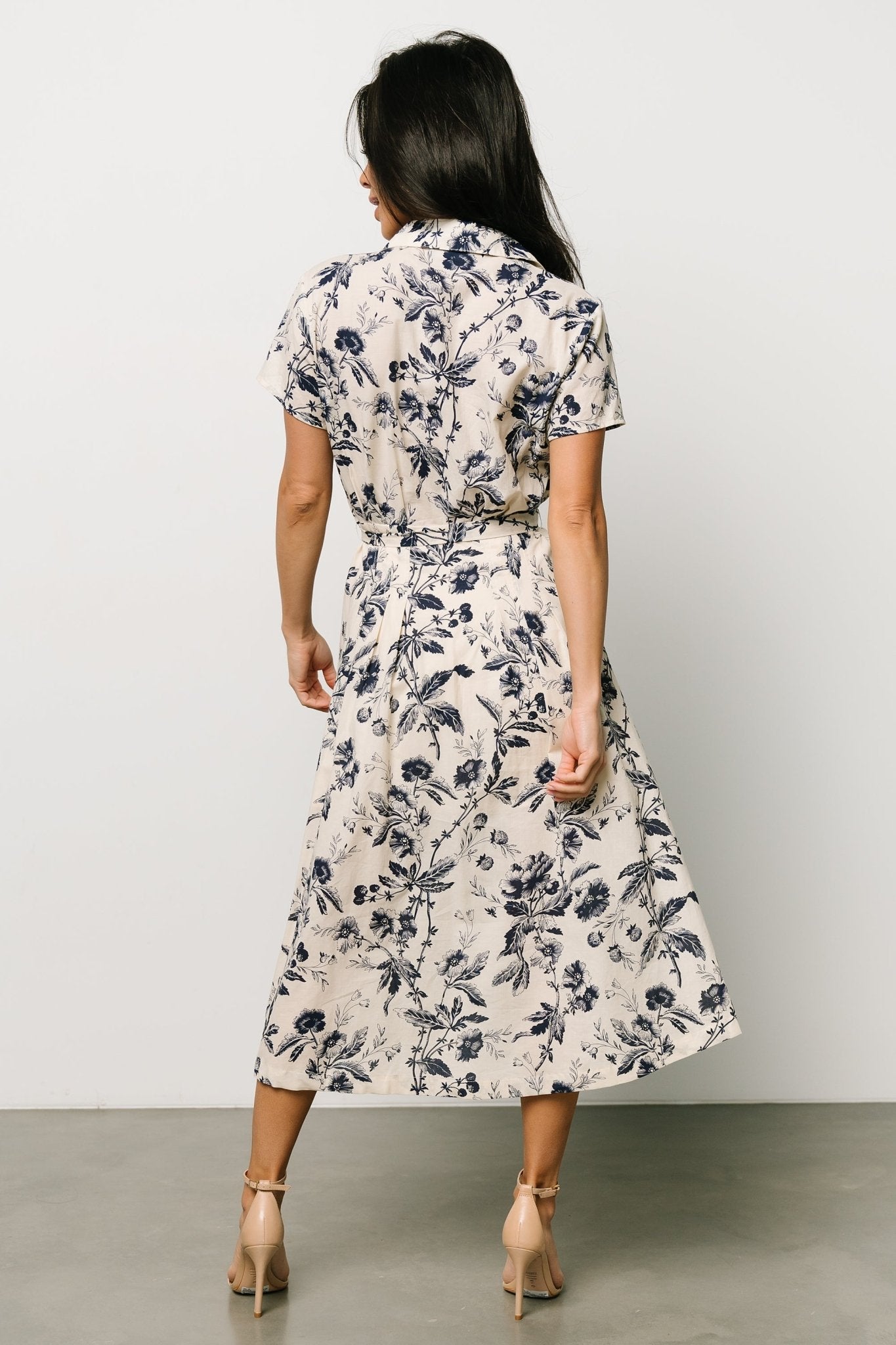 Lorna Midi Dress | Beige + Navy Print Get To Buy Sale Online