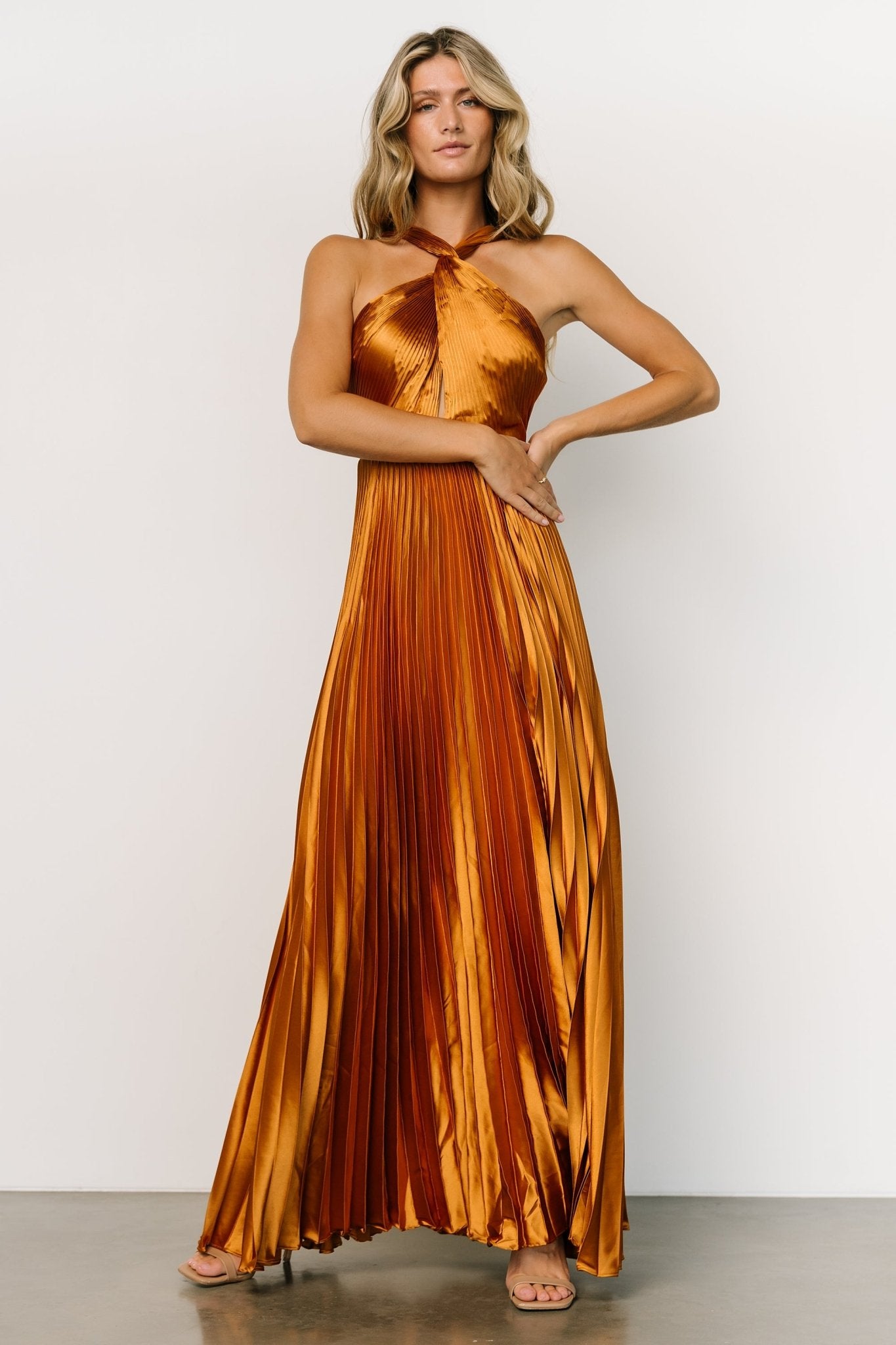 Sandra Pleated Maxi Dress | Copper Discount Collections