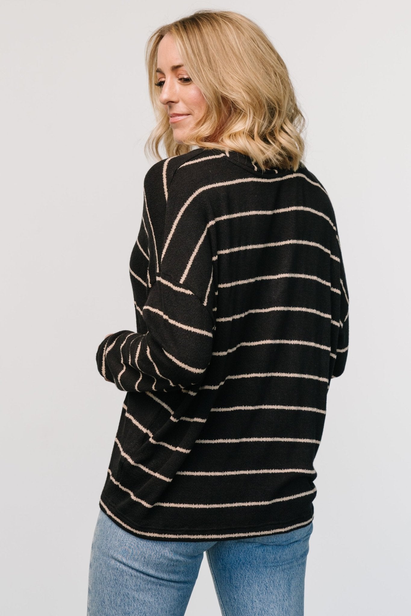 Houston Relaxed Sweater Top | Black Stripe Clearance Purchase