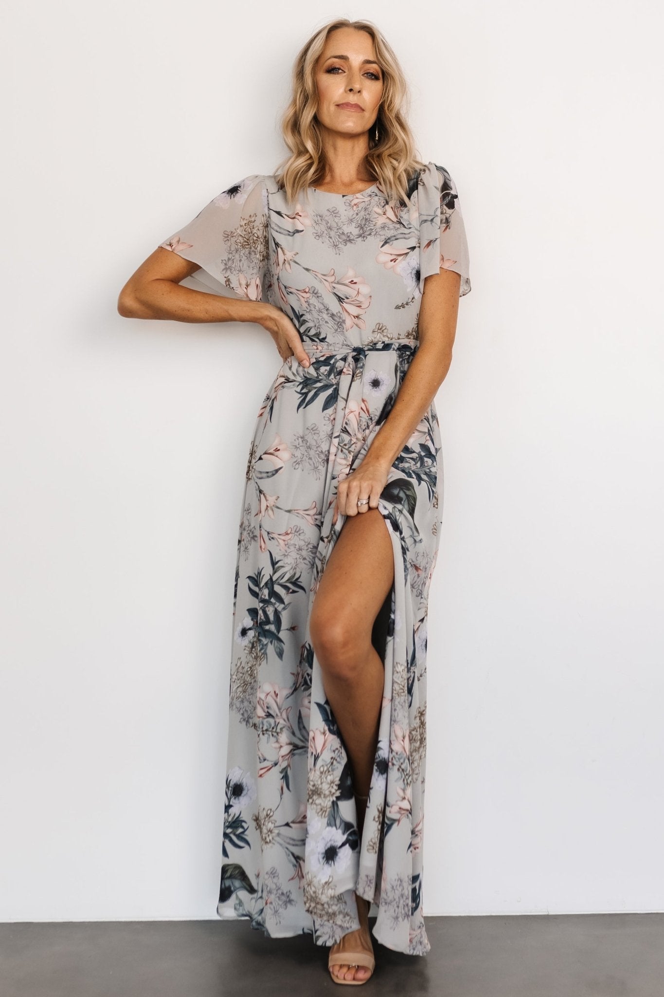 Naomi Short Sleeve Maxi Dress | Pale Blue Floral Quality From China Cheap