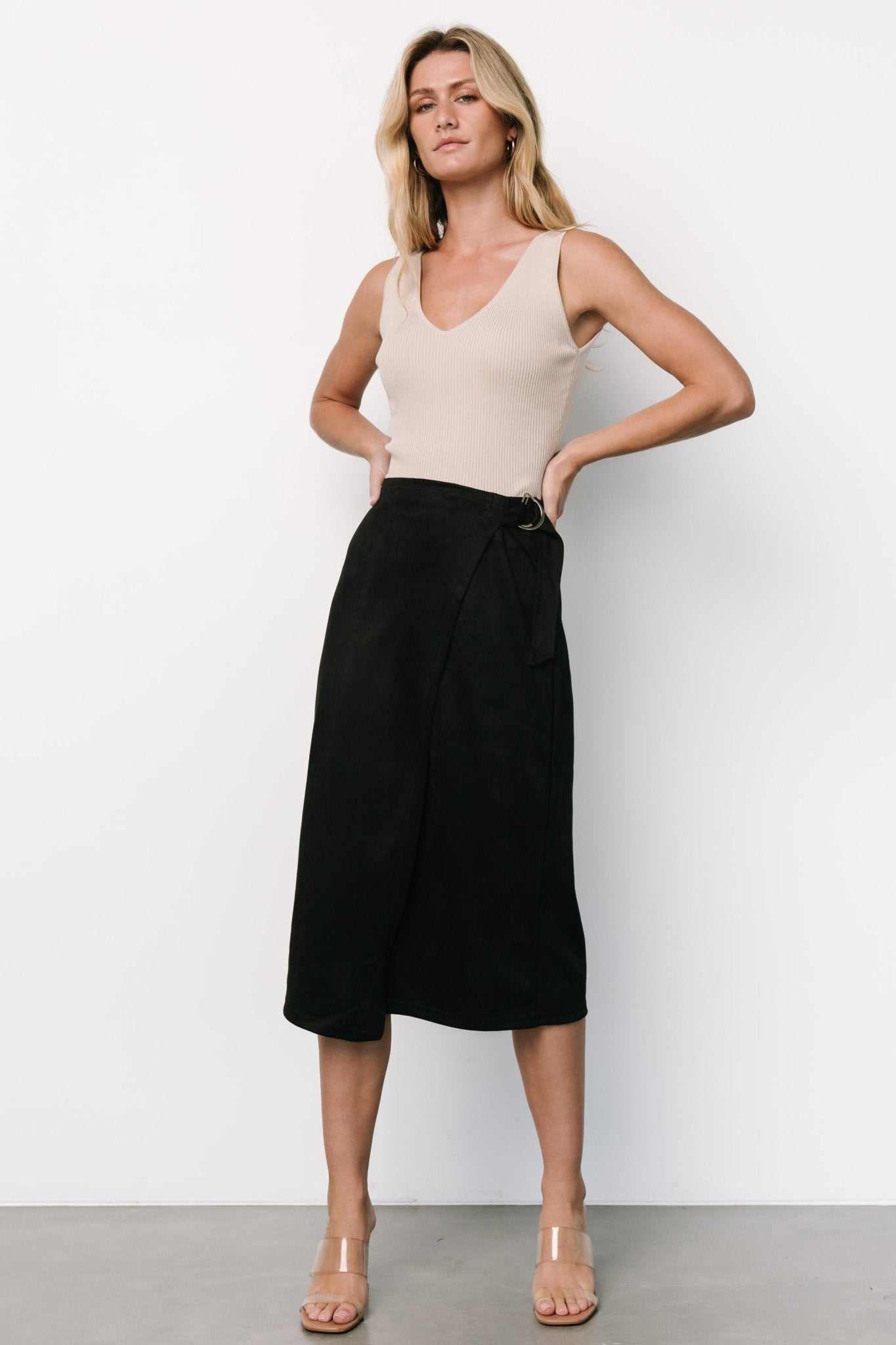 Malika Faux Wrap Skirt | Black With Paypal Cheap Pice