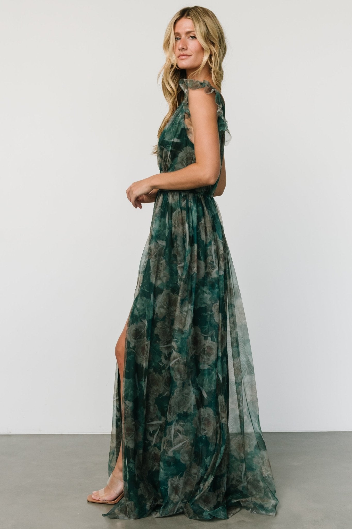 Carmine Maxi Dress | Green Floral Low Pice Fee Shipping