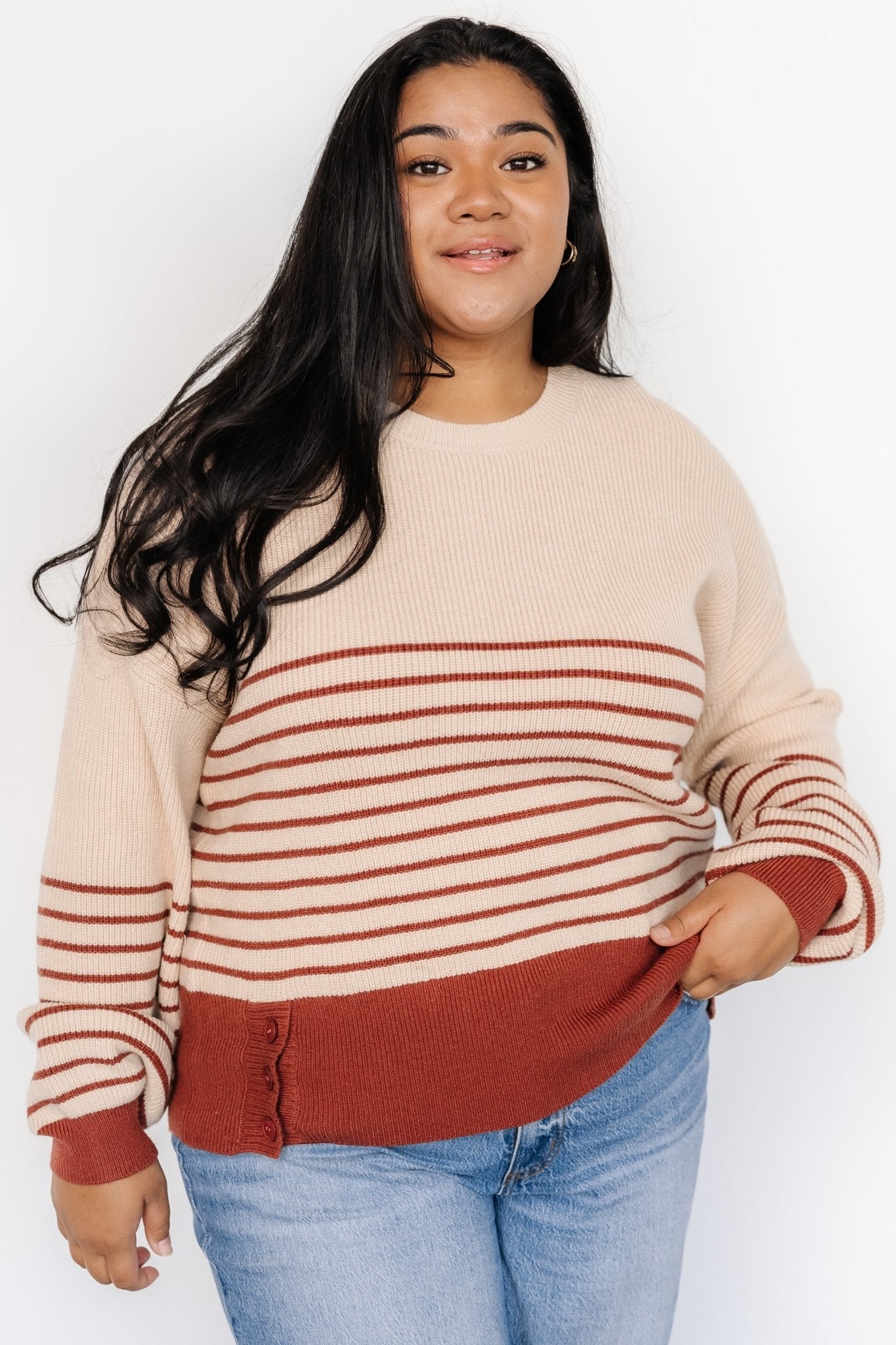 Miles Striped Sweater | Taupe + Marsala Outlet With Paypal Order