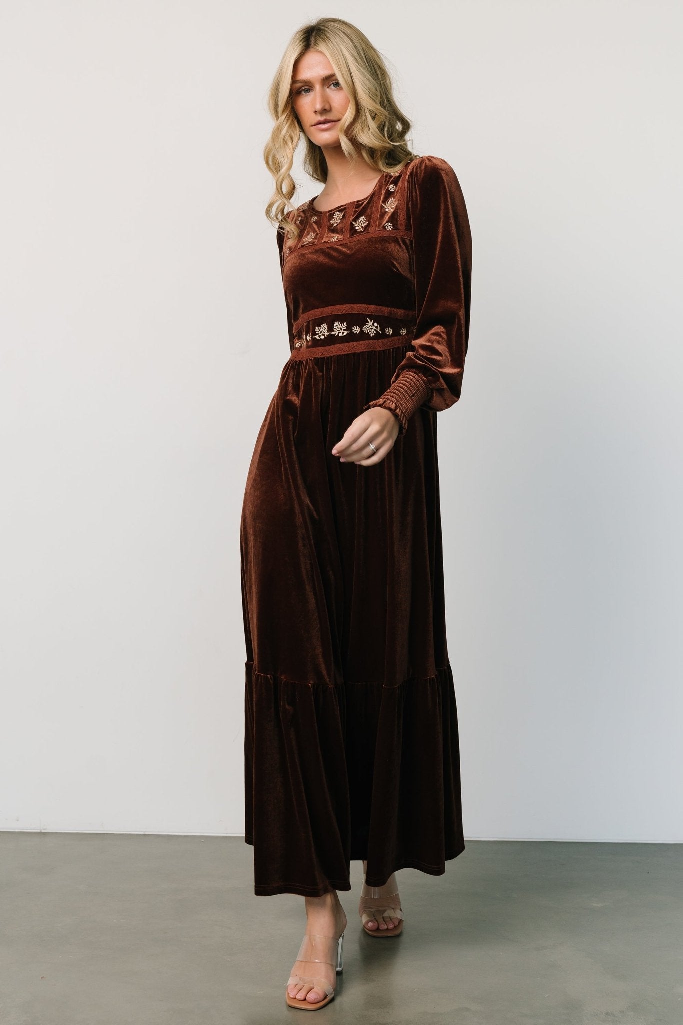 Ingrid Velvet Maxi Dress | Chocolate Discount Professional