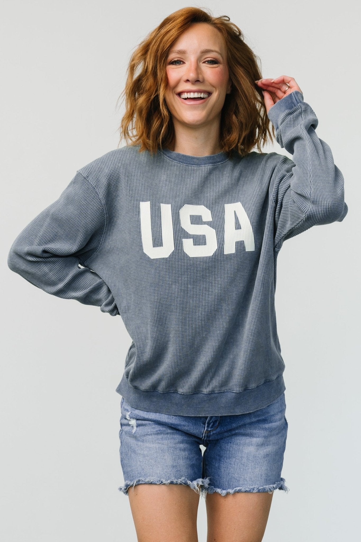 USA Sweater Top | Slate Blue Official For Sale