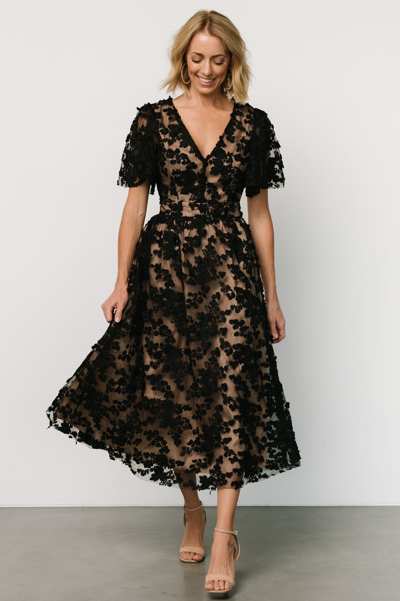 Sadie Embroidered Midi Dress | Black + Nude Clearance Largest Supplier