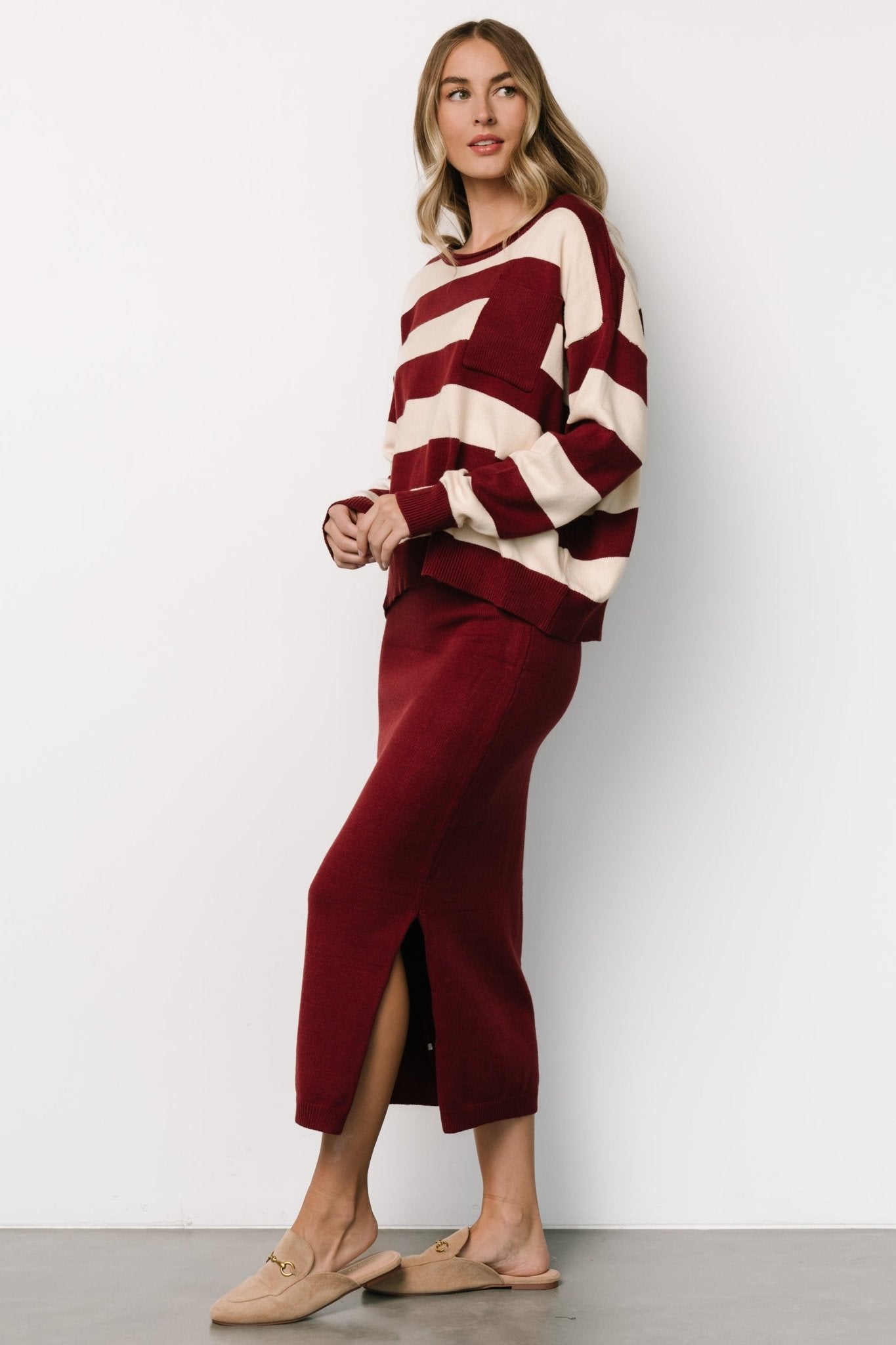 Carlotta Sweater + Skirt Set | Burgundy + Cream Genuine For Sale