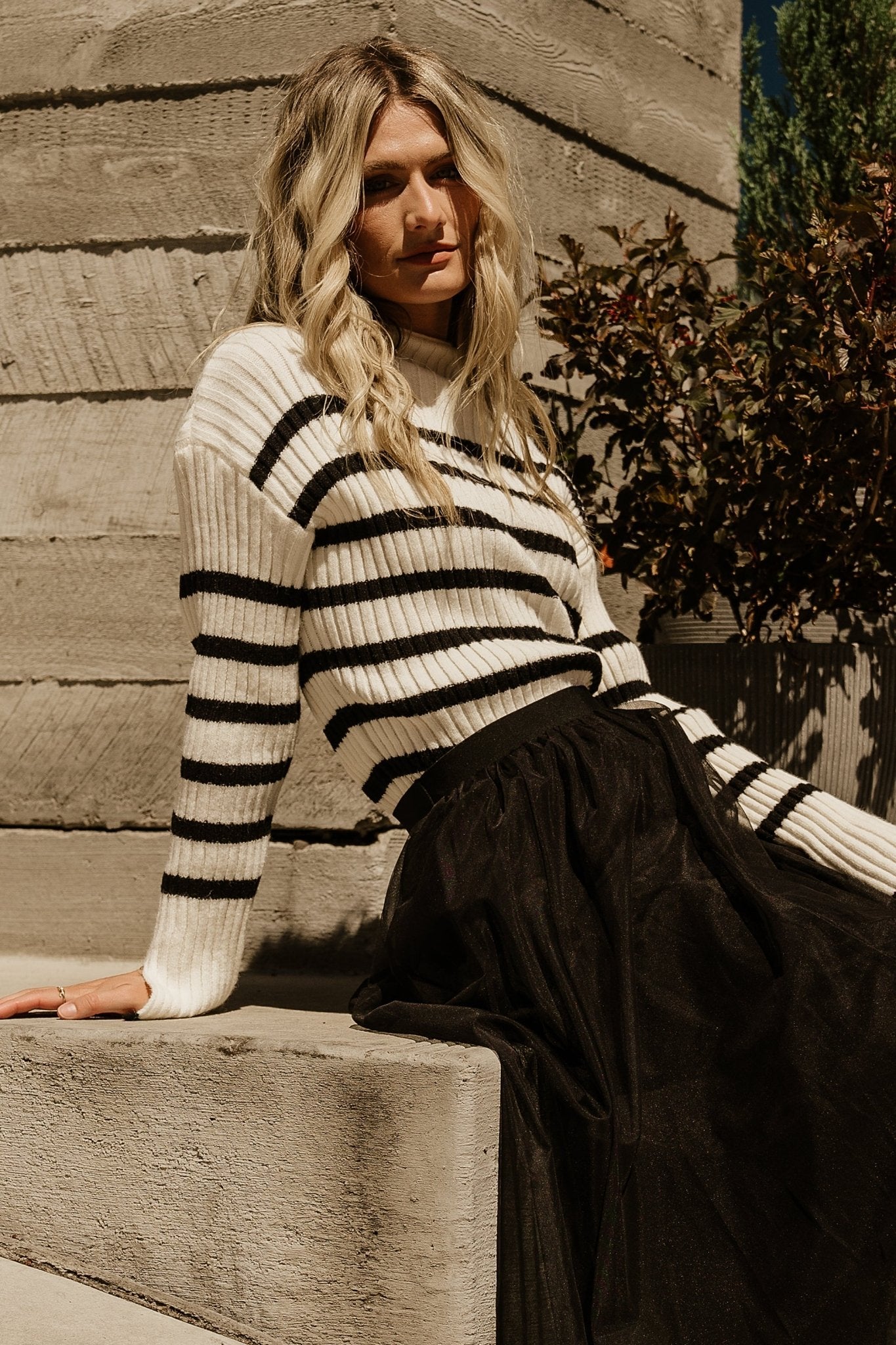 Landell Striped Sweater | Ivory + Black Free Shipping Clearance