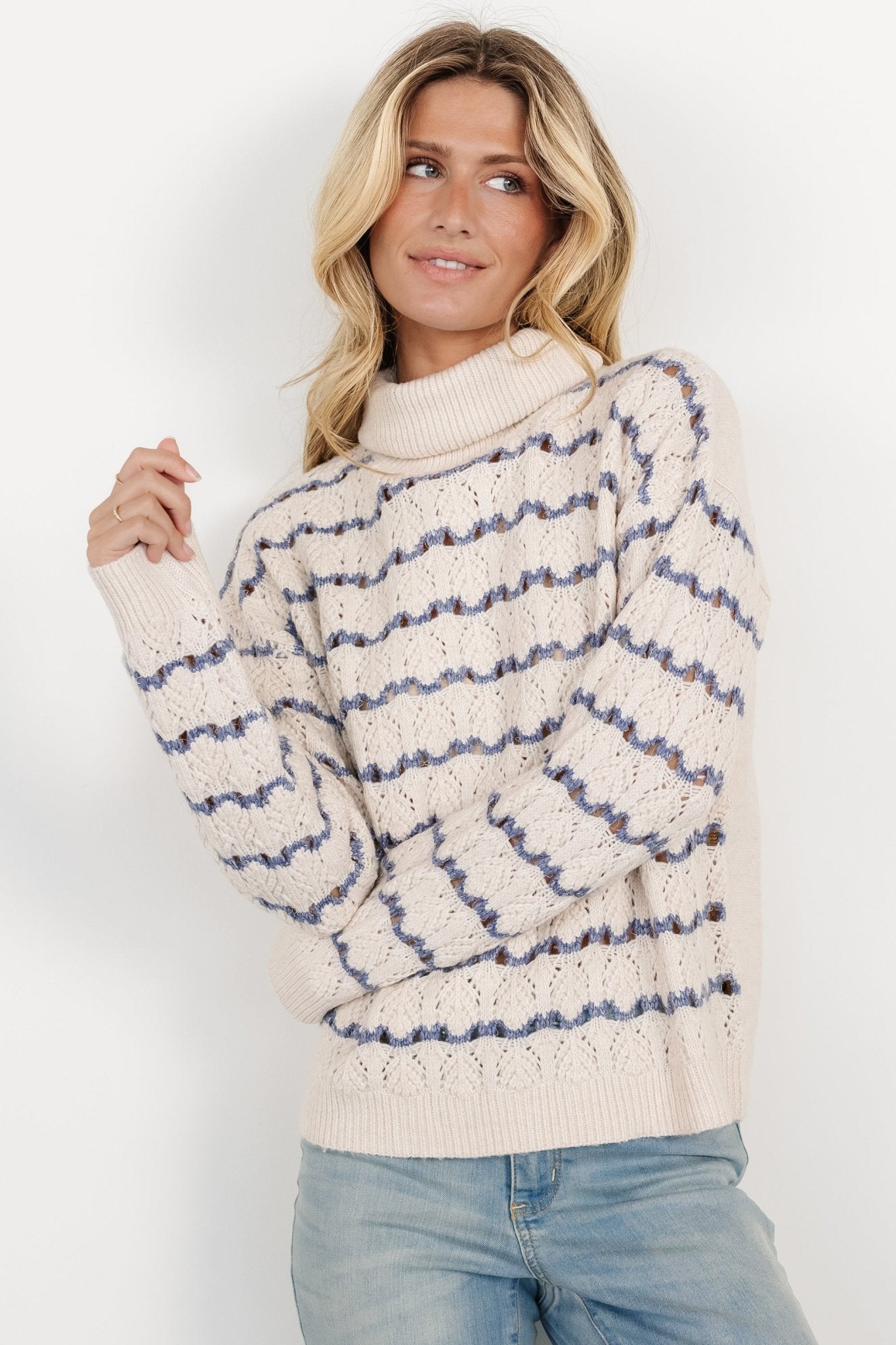 Hollis Knit Sweater | Ivory + Blue Buy Cheap Visit New