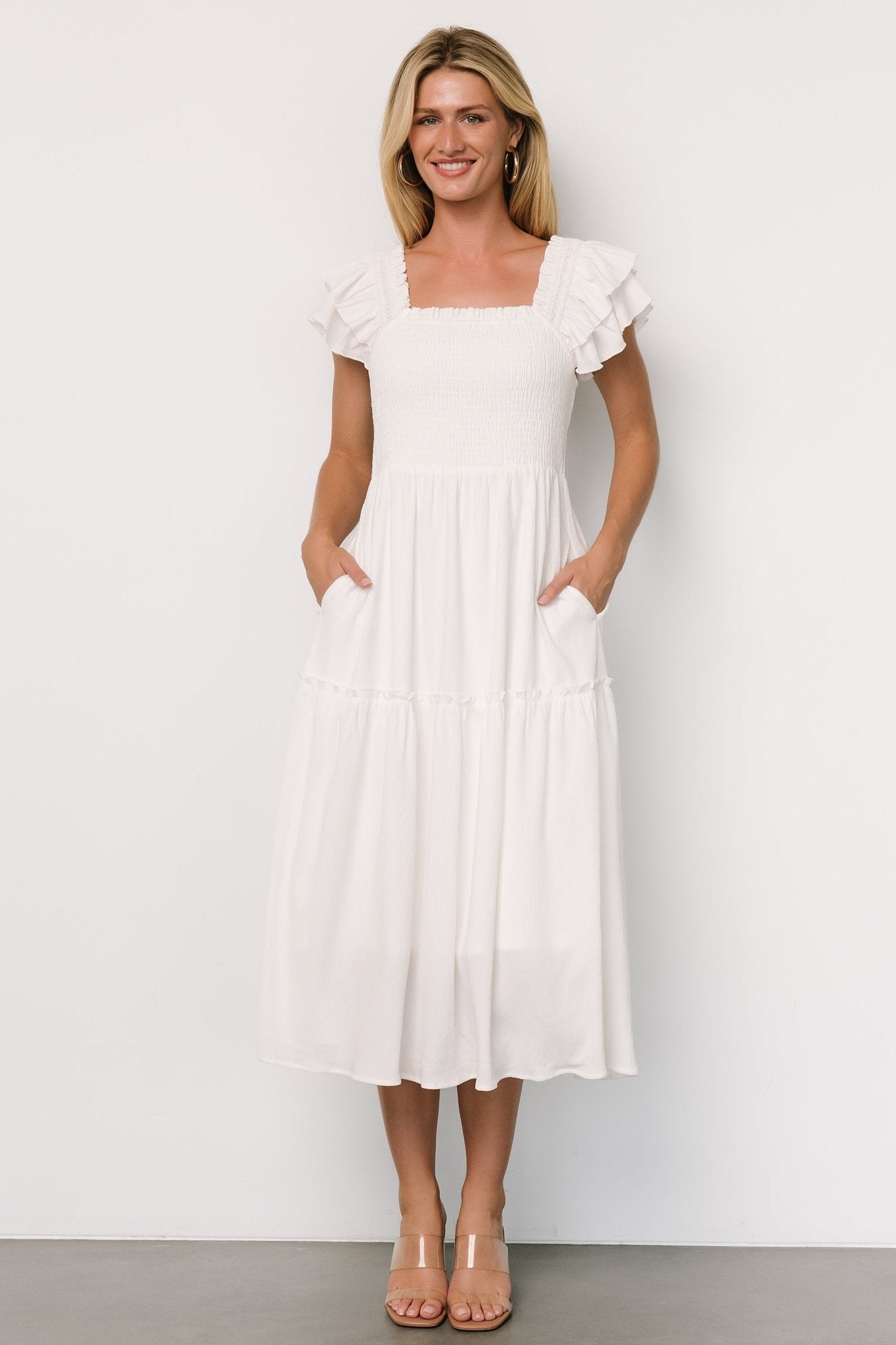 Jacie Smocked Midi Dress | White Buy Cheap Best Sale